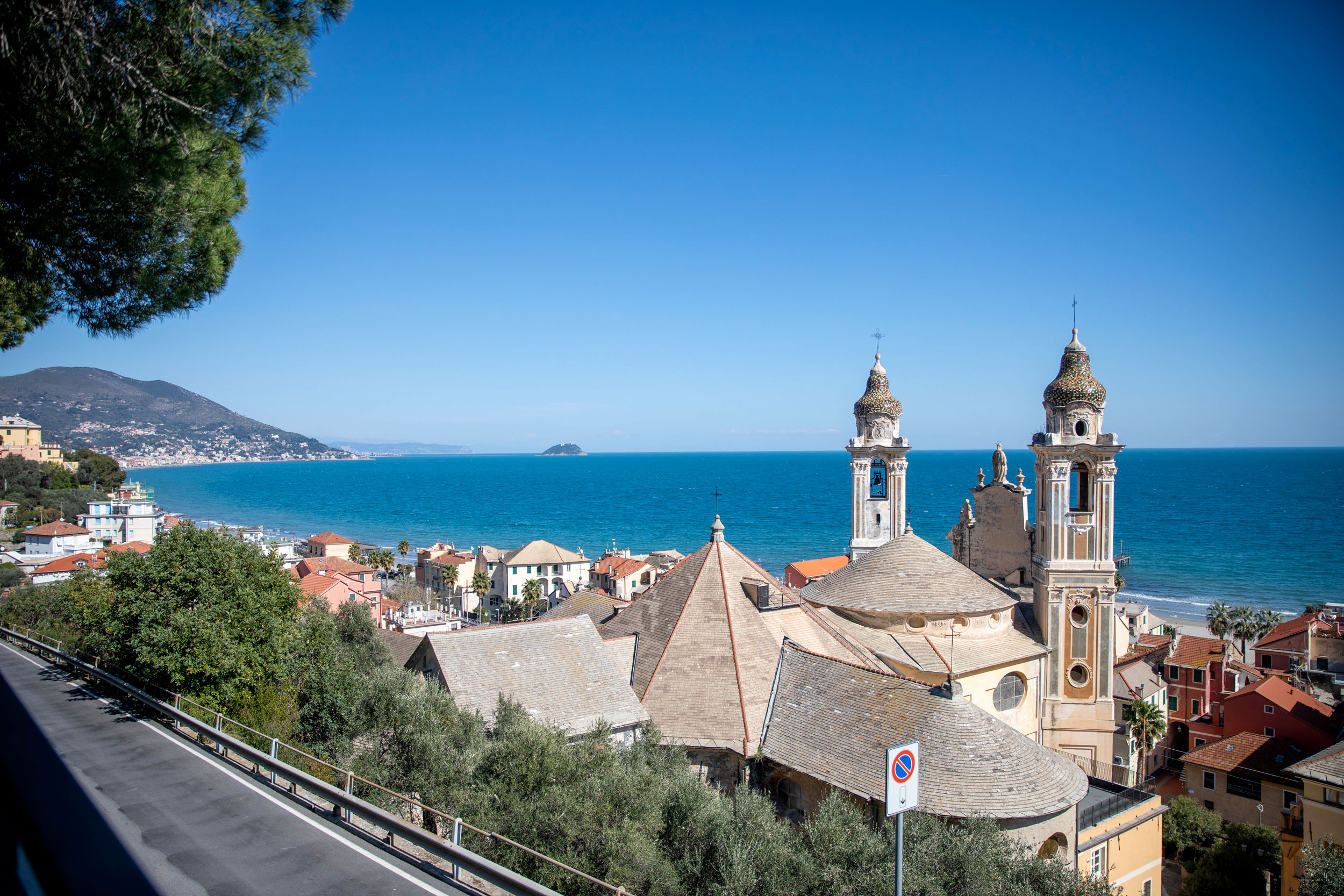 Laigueglia seen from above, a medieval village on the western Ligurian coast