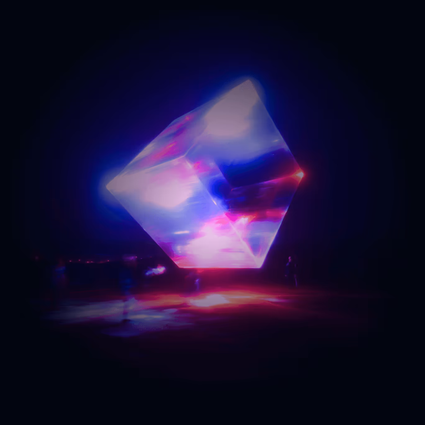 Glowing purple and pink orb floating above a dark pedestal with swirling light effects on a black background.