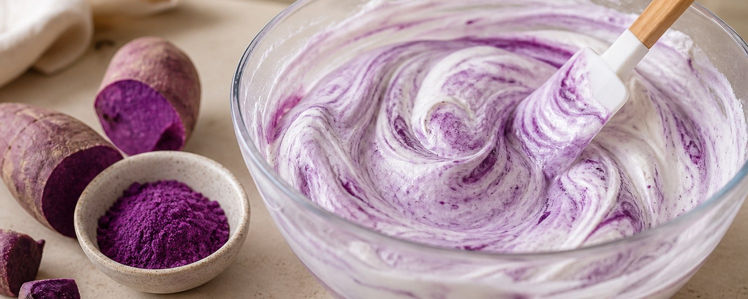 Préparation de glace ube sans sorbetière avec crème marbrée violette