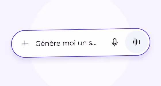 Barre de recherche avec l’icône plus à gauche, un texte partiel « Génère moi un s... », un microphone et une icône de graphique à droite.