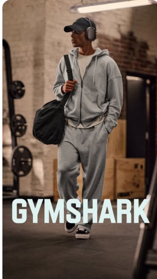 Gymshark Meta ad, grey tracksuit