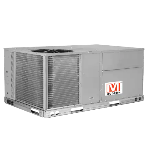 Industrial rooftop HVAC unit with Modern logo on the side.