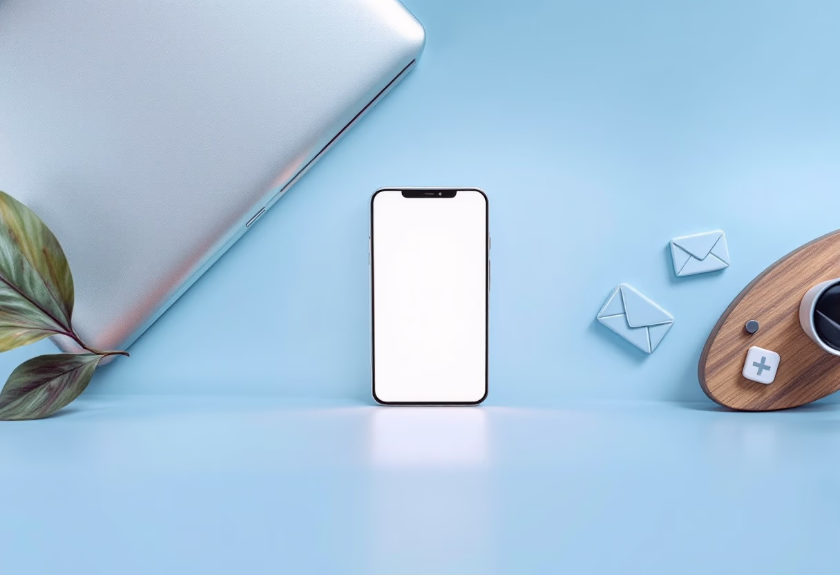 [background image] image of phone and email icons on a desk