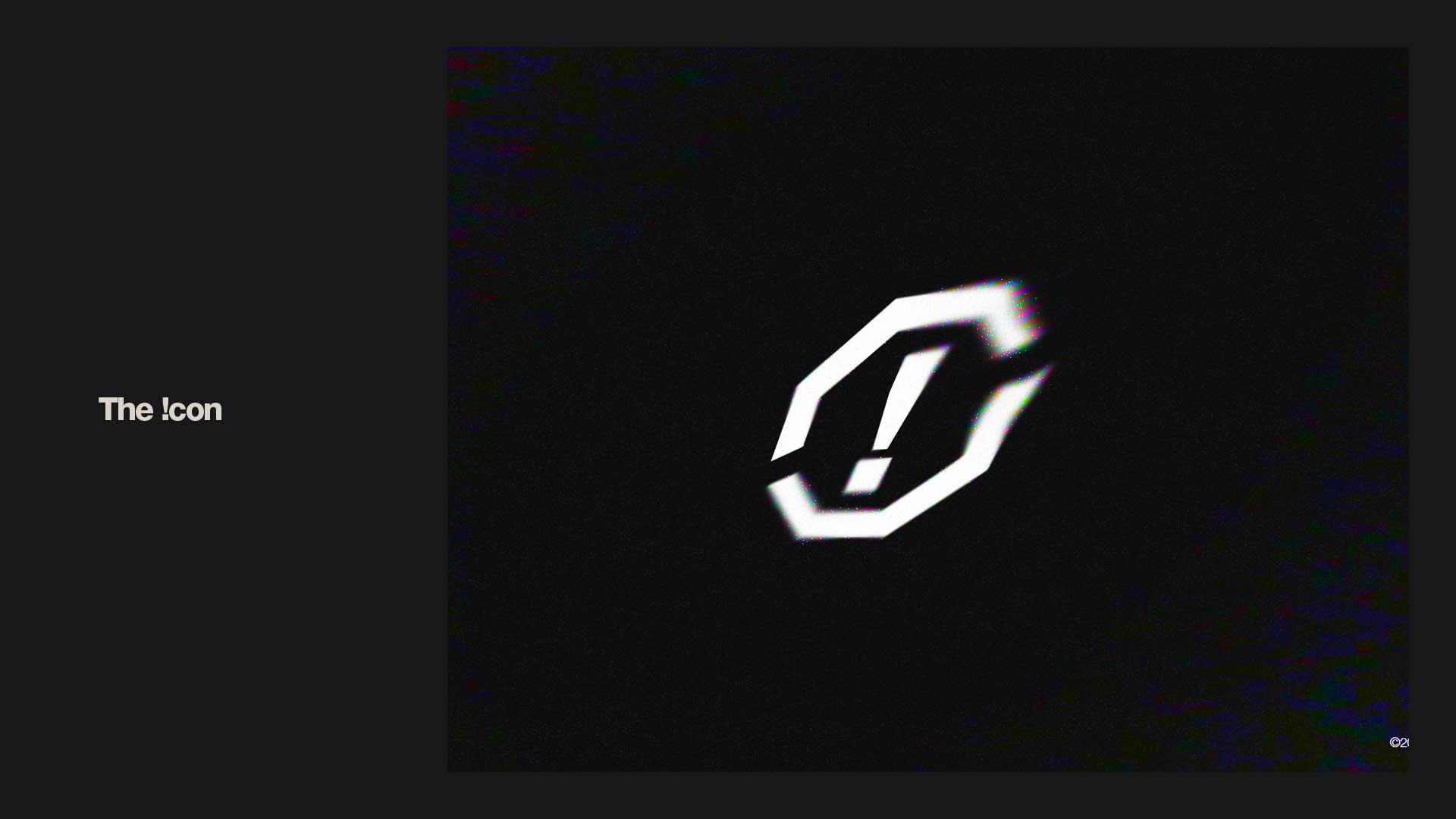 A stylized white exclamation point inside a distorted hexagonal shape on a black background with text 'The !con' to the left.