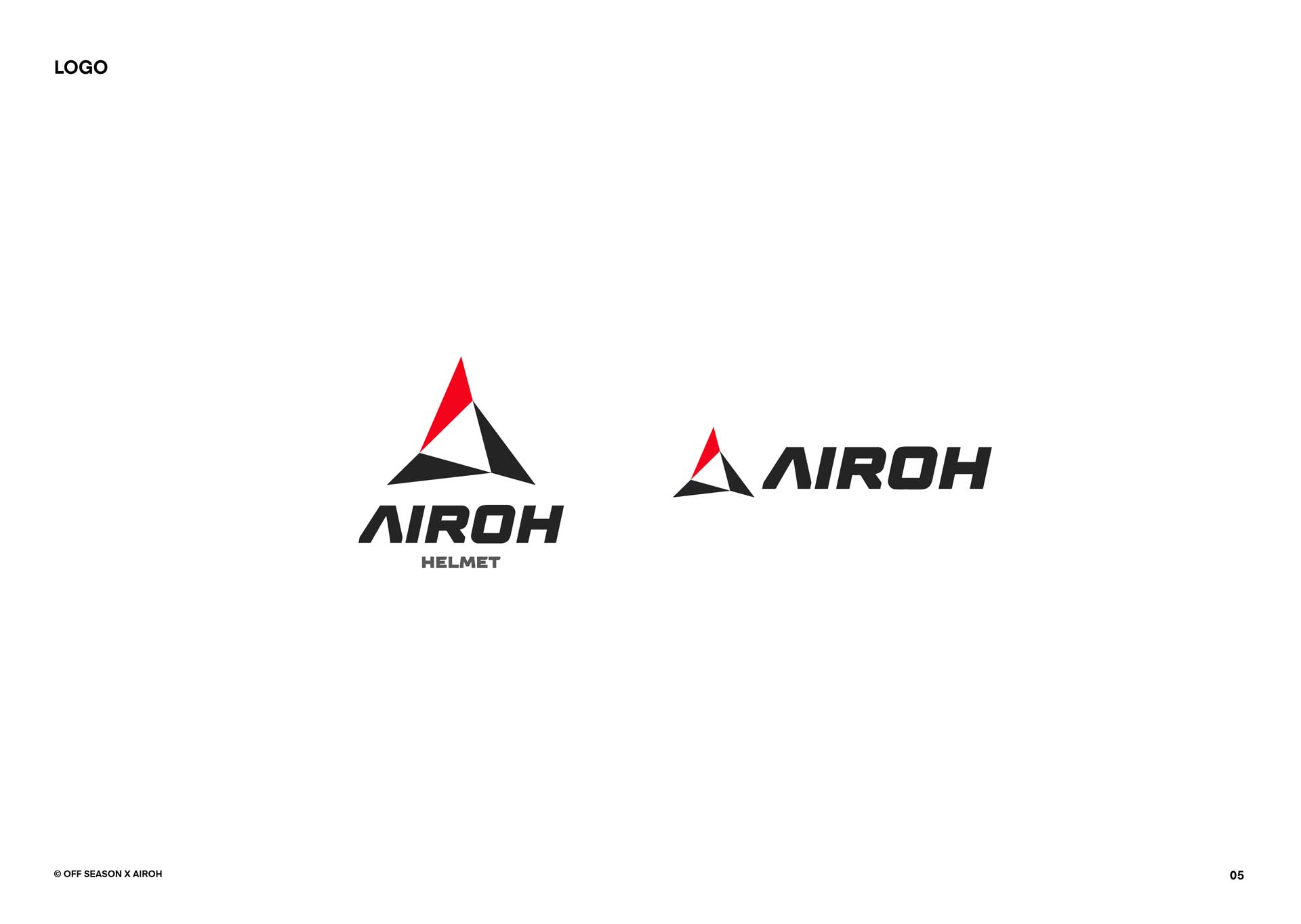Two variations of the AIROH logo featuring a triangular symbol in red and black with 'AIROH' text; one includes 'HELMET' underneath.