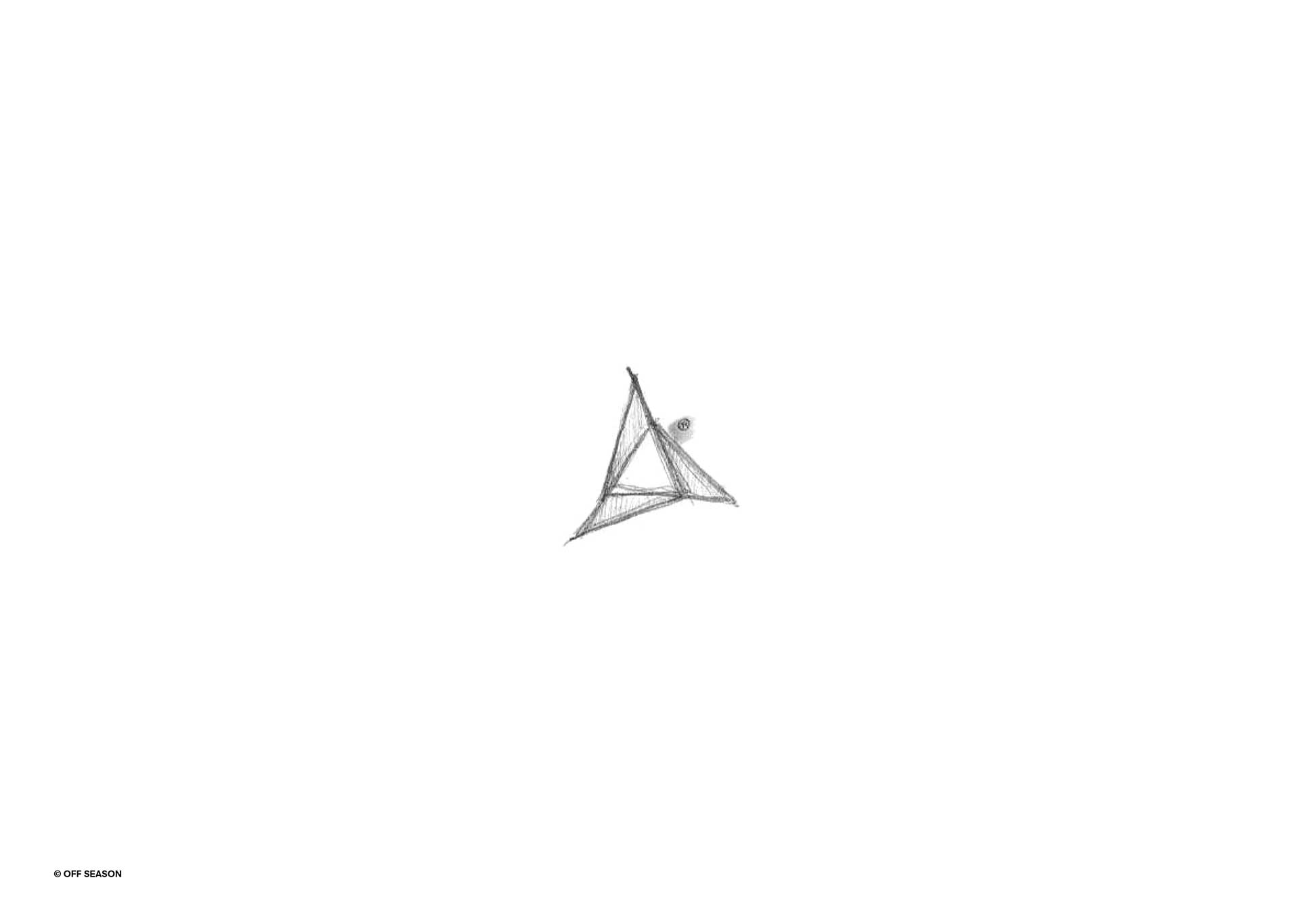 Hand-drawn geometric triangle logo with intersecting lines and a small registered trademark symbol.