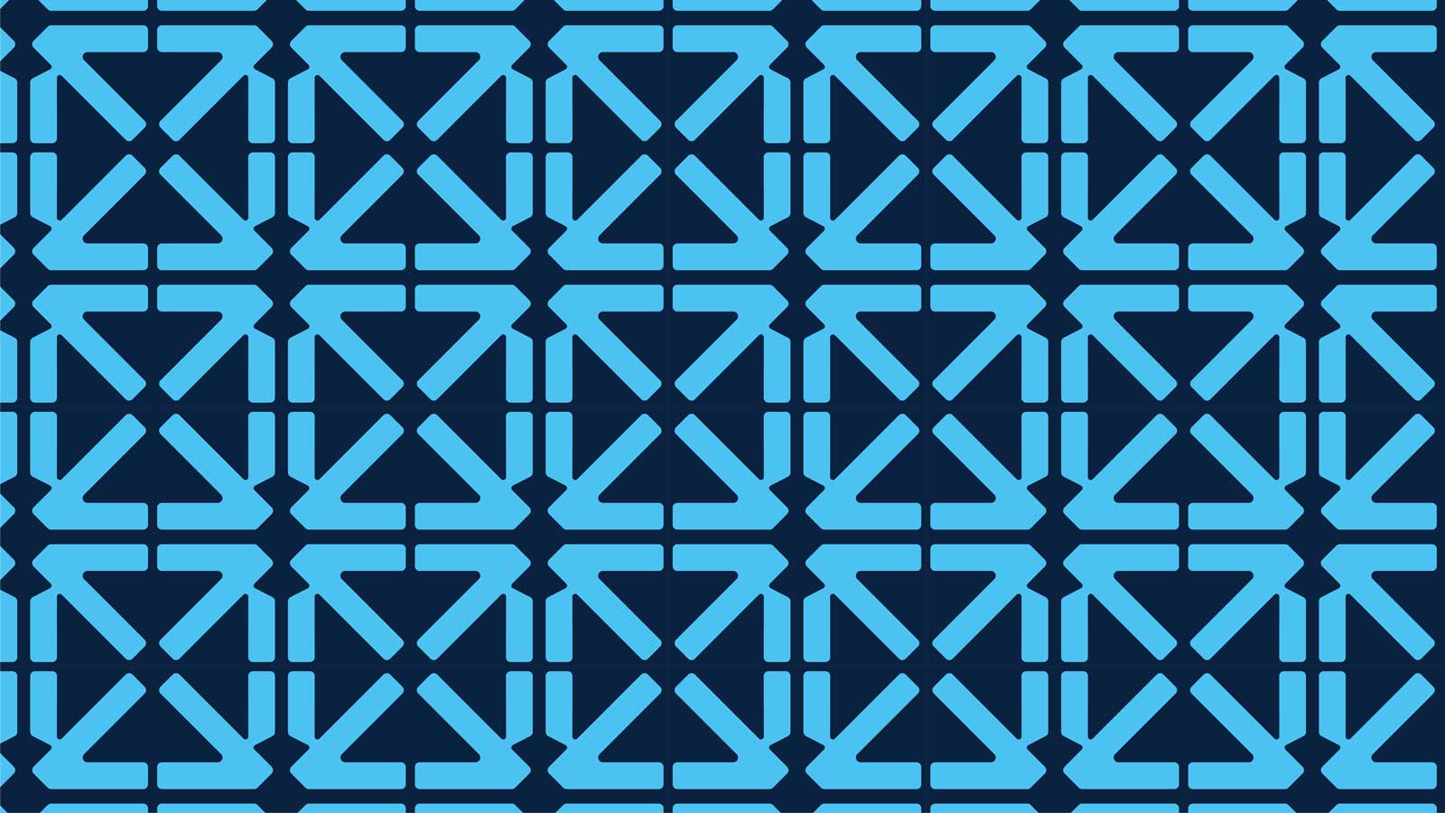 Seamless geometric pattern of blue arrows pointing outward on dark blue background.