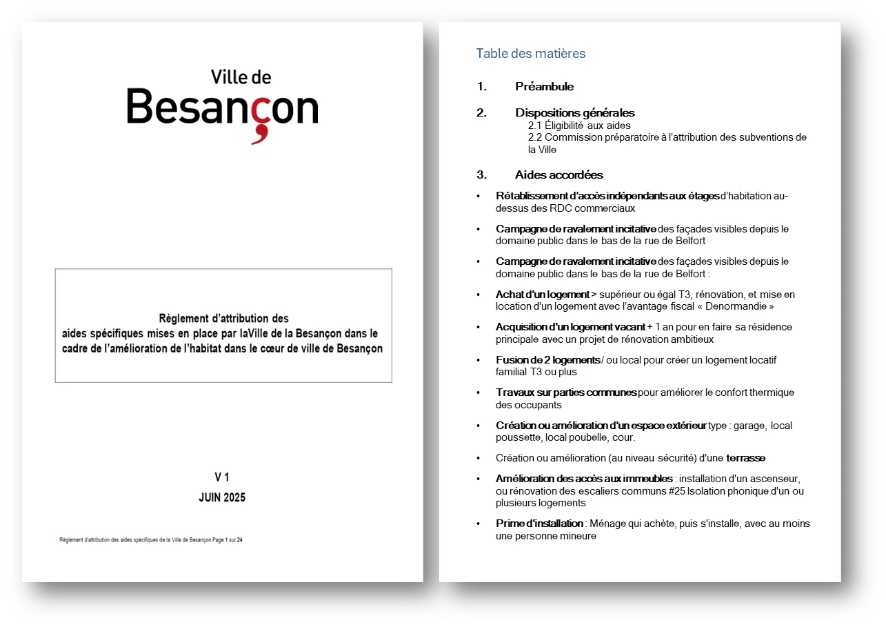 Règlement d’intervention de la Ville de Besançon, disponible sur le site internet de la Ville