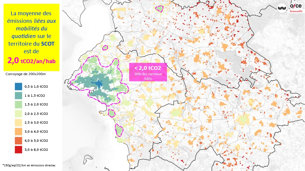 Communauté d’Agglomération de La Rochelle – carte des émissions de CO2 associées aux mobilités du quotidien – Villes Vivantes &amp; OFCE
