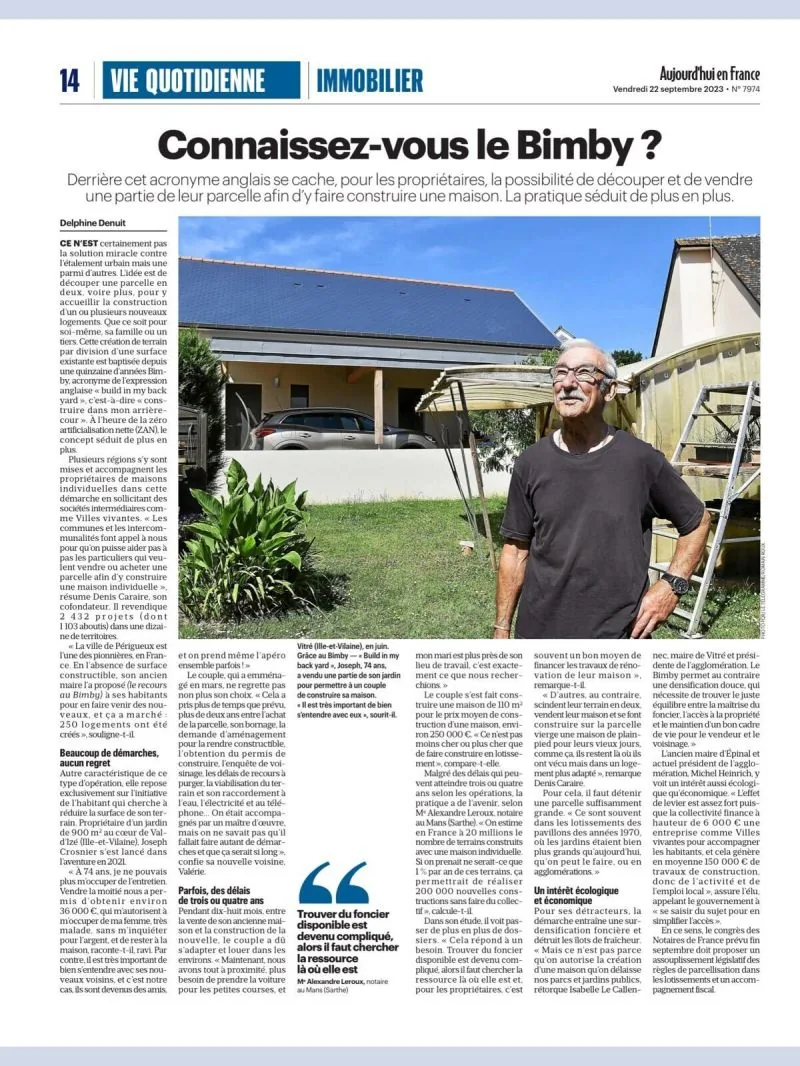Le Parisien – Aujourd’hui en France – opération BIMBY du Pays de Vitré (35)