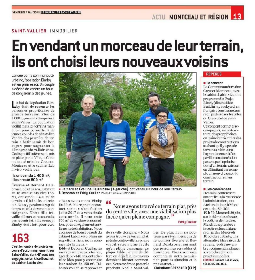 Le Journal de Saône et Loire – opération BIMBY de la Communauté Urbaine Creusot Montceau (71)