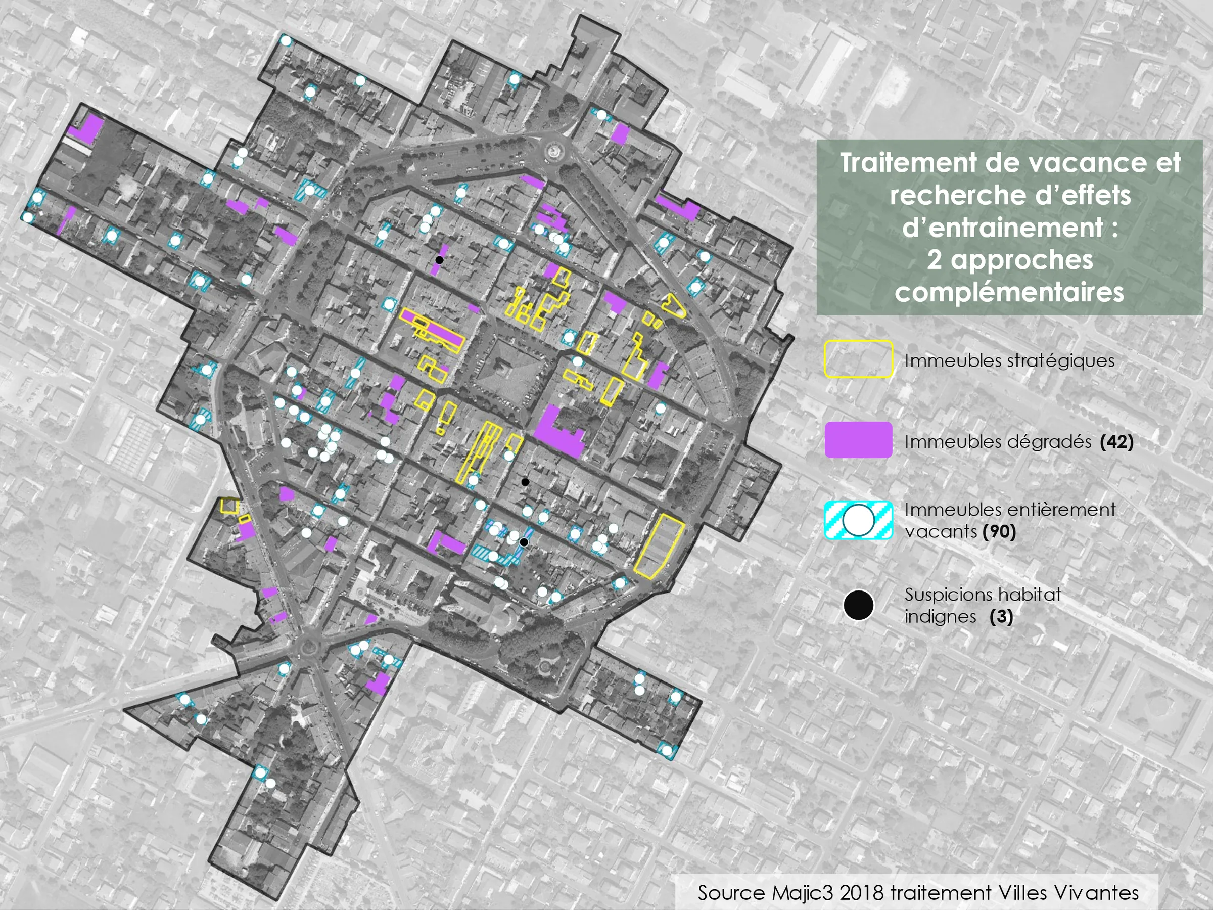 Étude stratégique d'intervention « Cœur de ville Revel » valant étude pré opérationnelle de renouvellement urbain – approche stratégique de la vacance : immeubles clé, différenciation entre logements vacants et immeubles entièrement vacants, croisement avec la dégradation