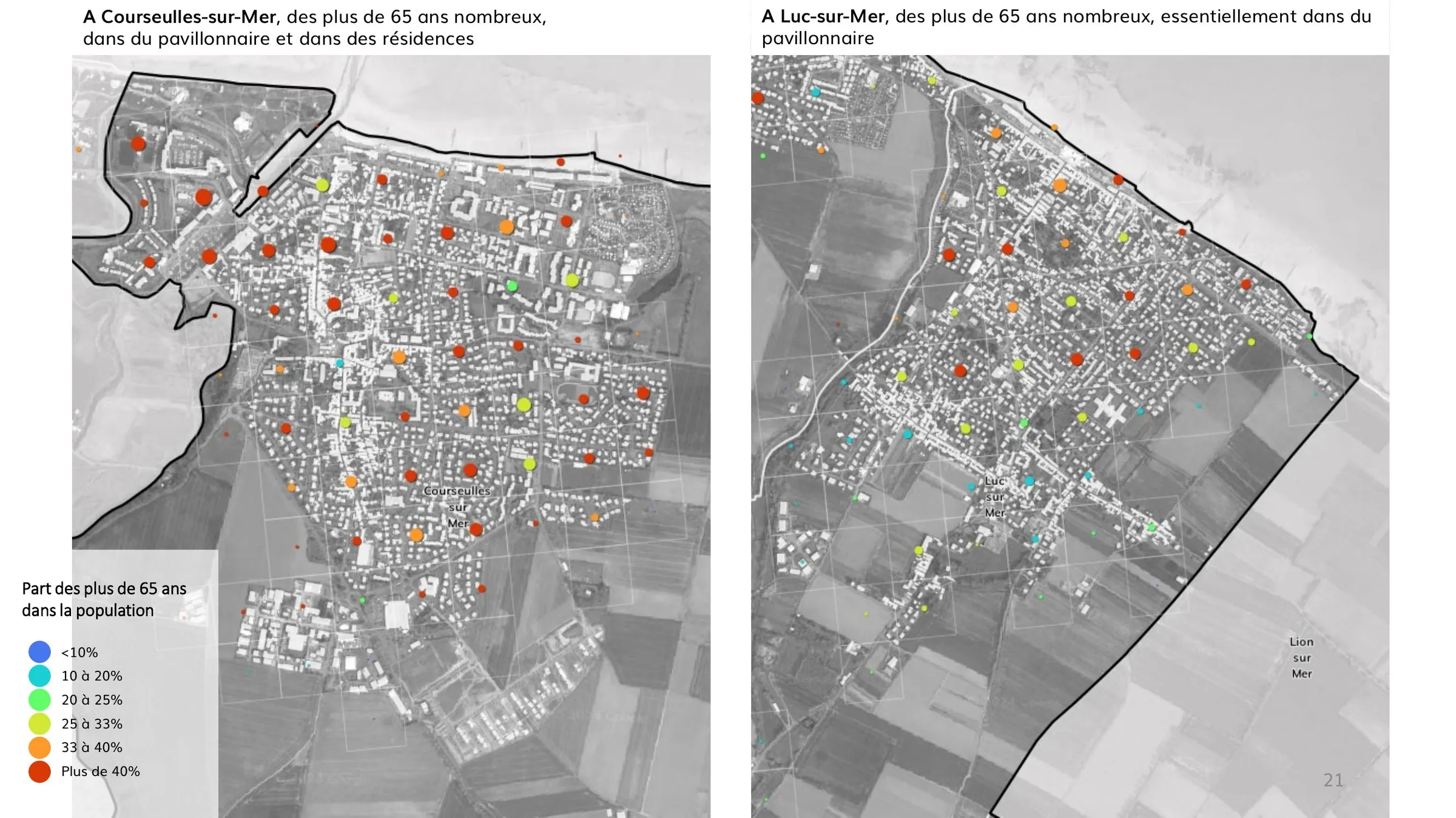 Répartition des plus de 65 ans à Courseulles-sur-Mer et Luc-sur-Mer