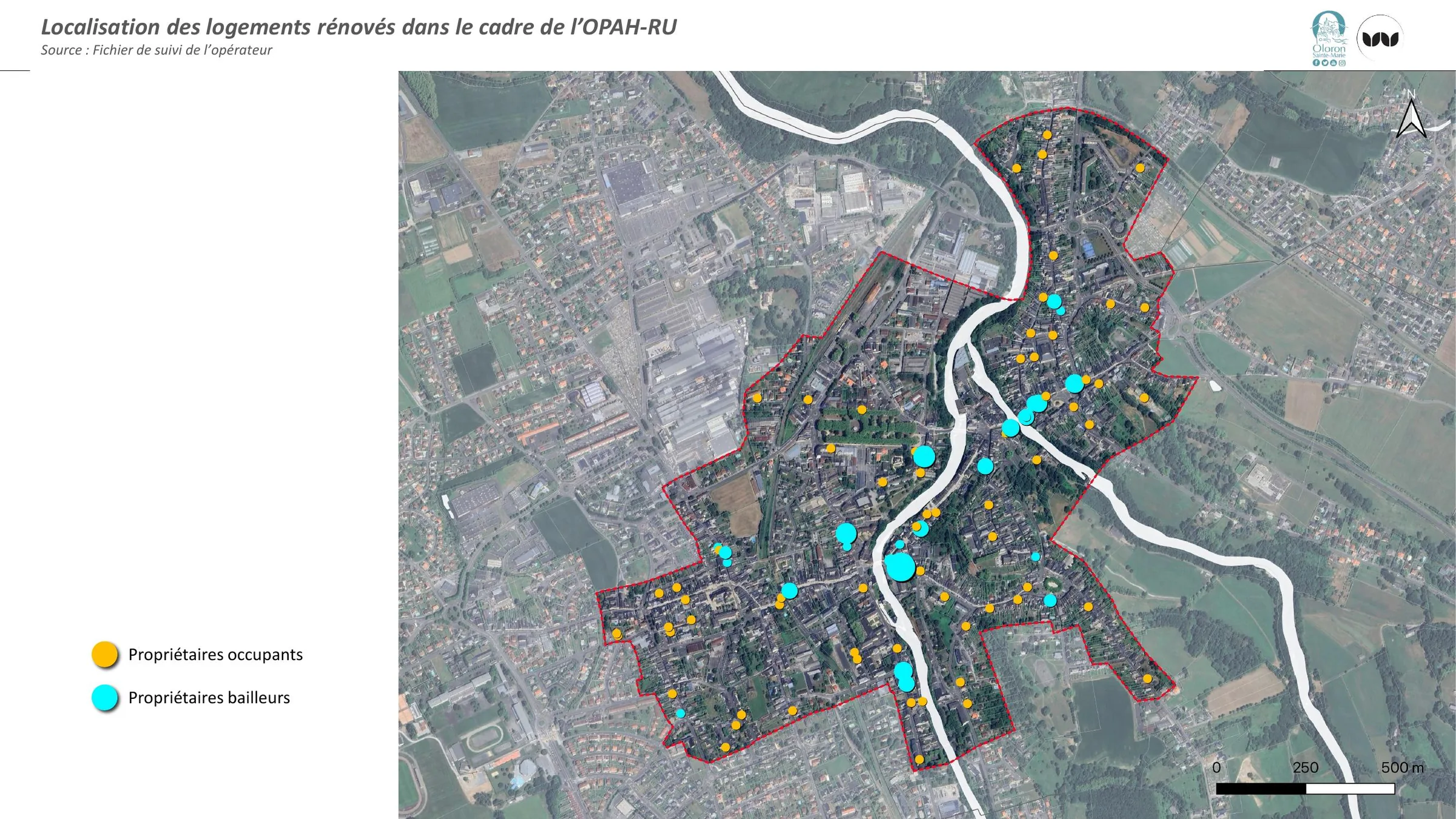 Localisation des logements rénovés dans le cadre de l'OPAH-RU