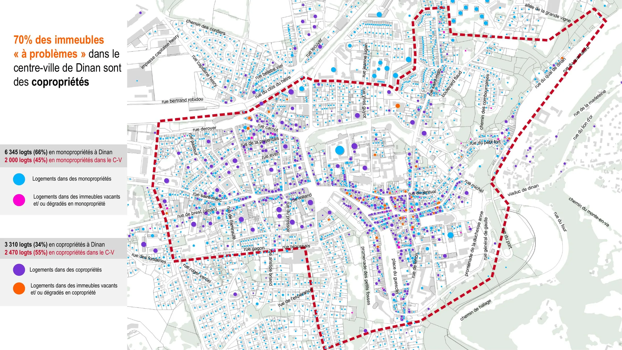 Part des copropriétés parmi les immeubles à problèmes du centre-ville de Dinan