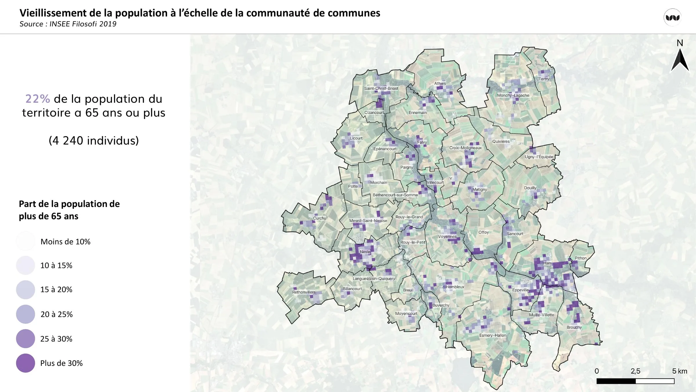 Carte de la part de population de 65 ans ou plus par secteur