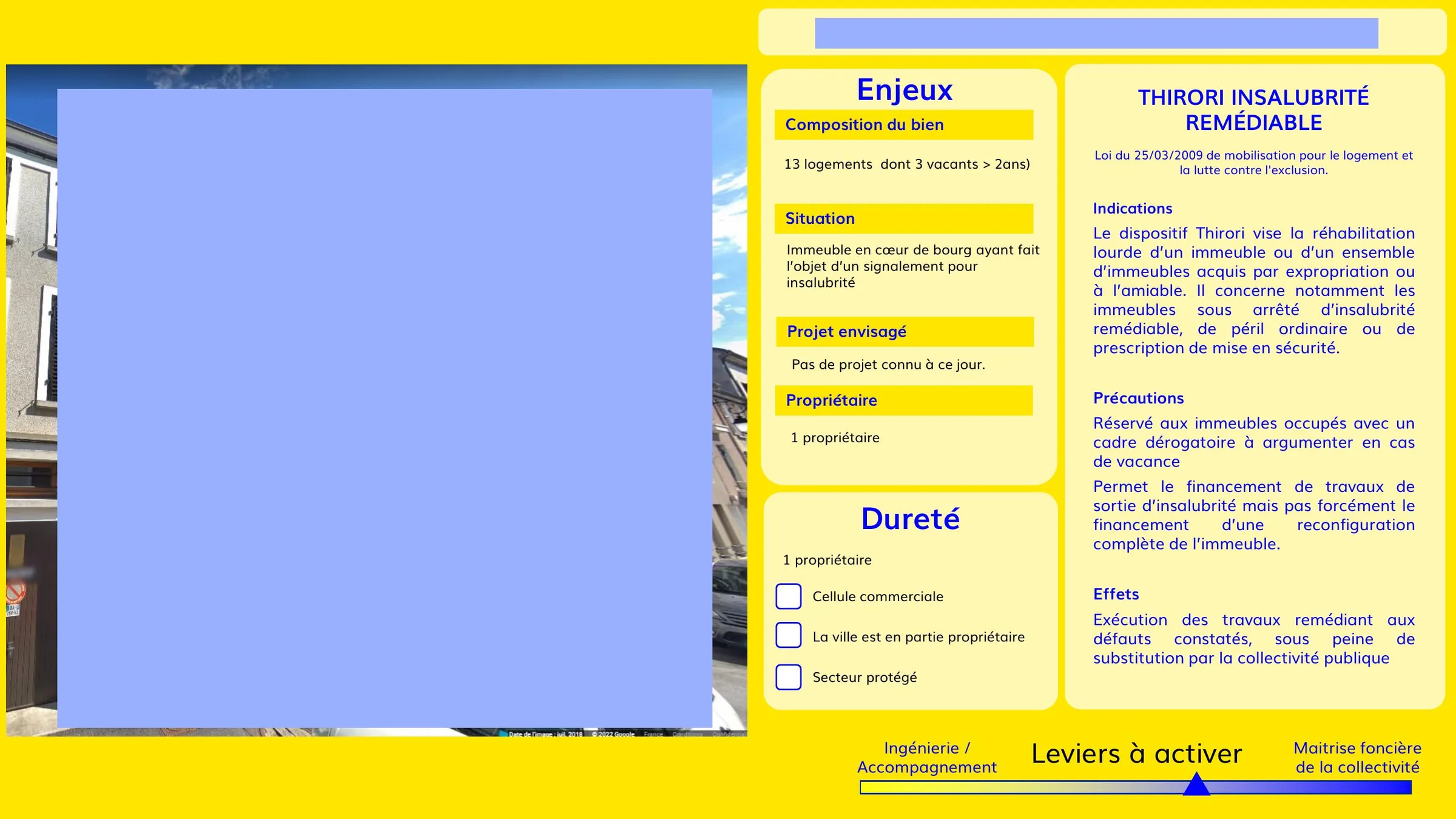 Immeuble éligible au dispositif Thirori pour insalubrité remédiable.
