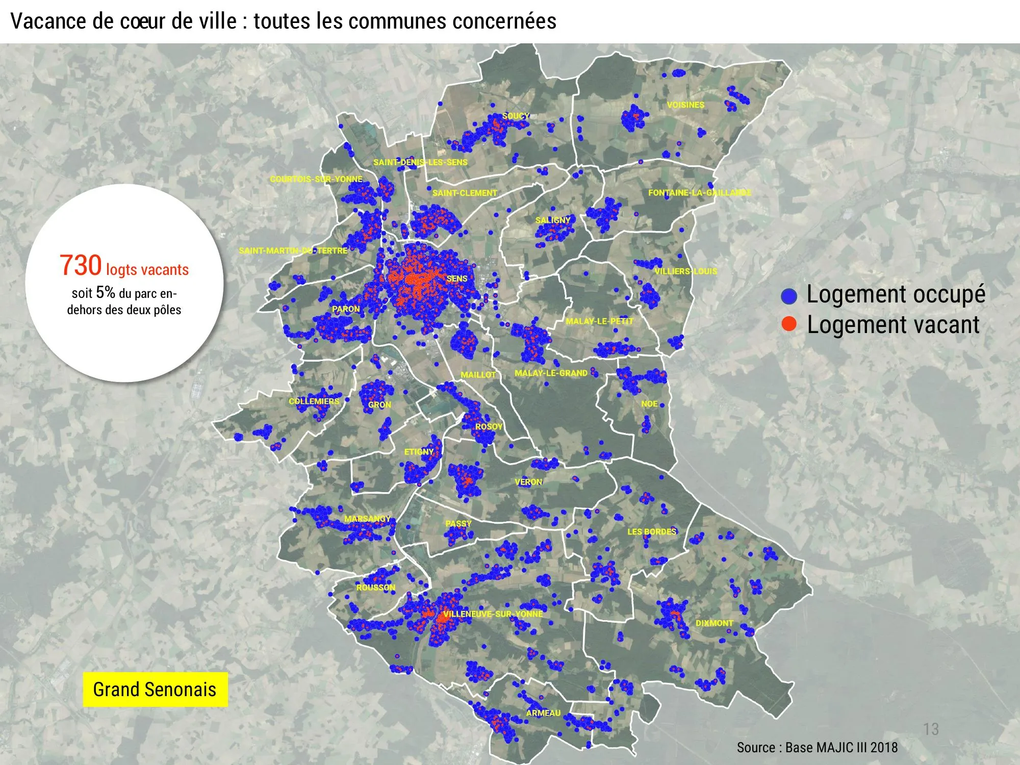 Localisation des logements vacants sur l'ensemble des communes de l'agglomération