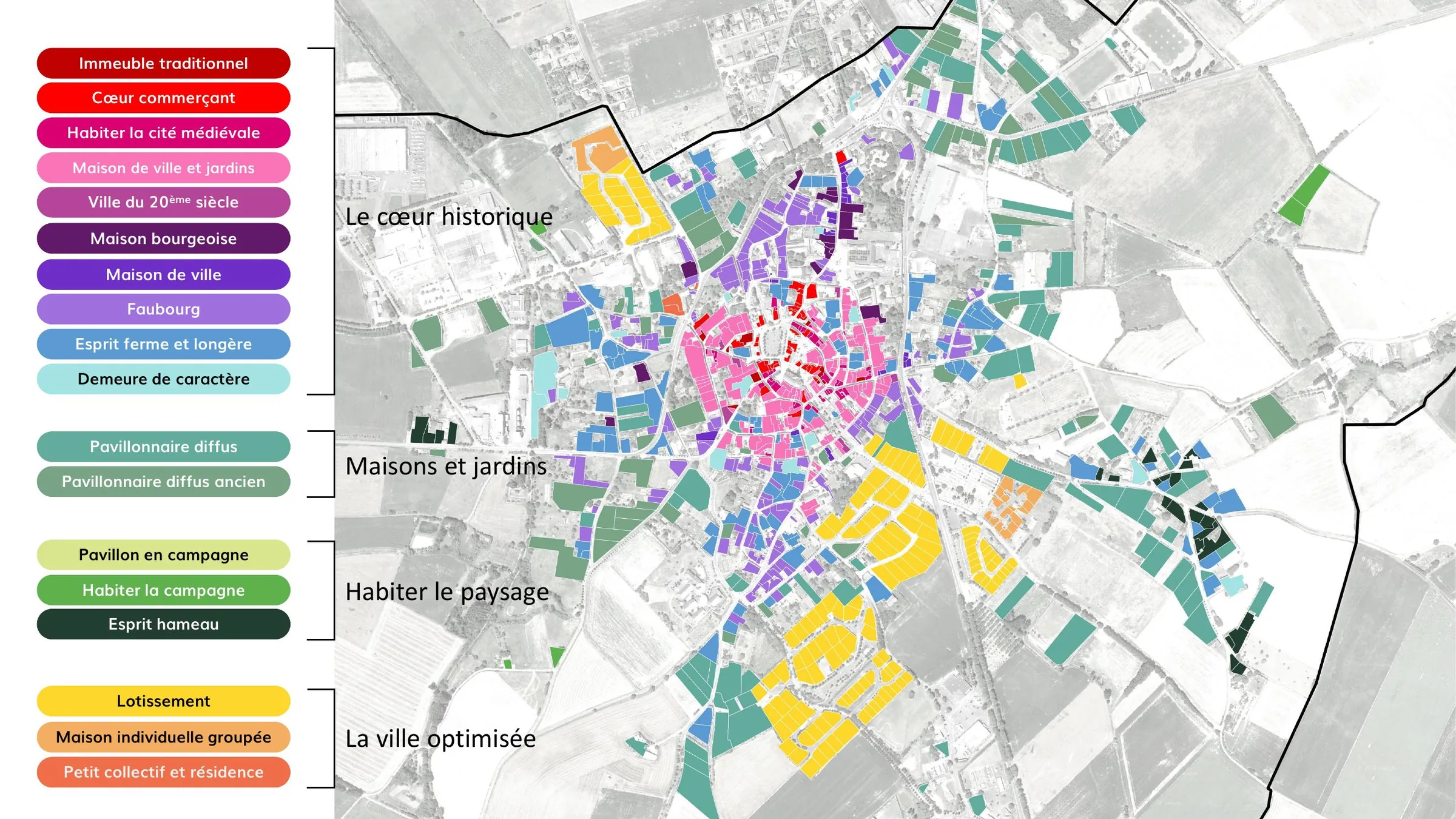Détail des typologies de bâti avec légende par grande famille