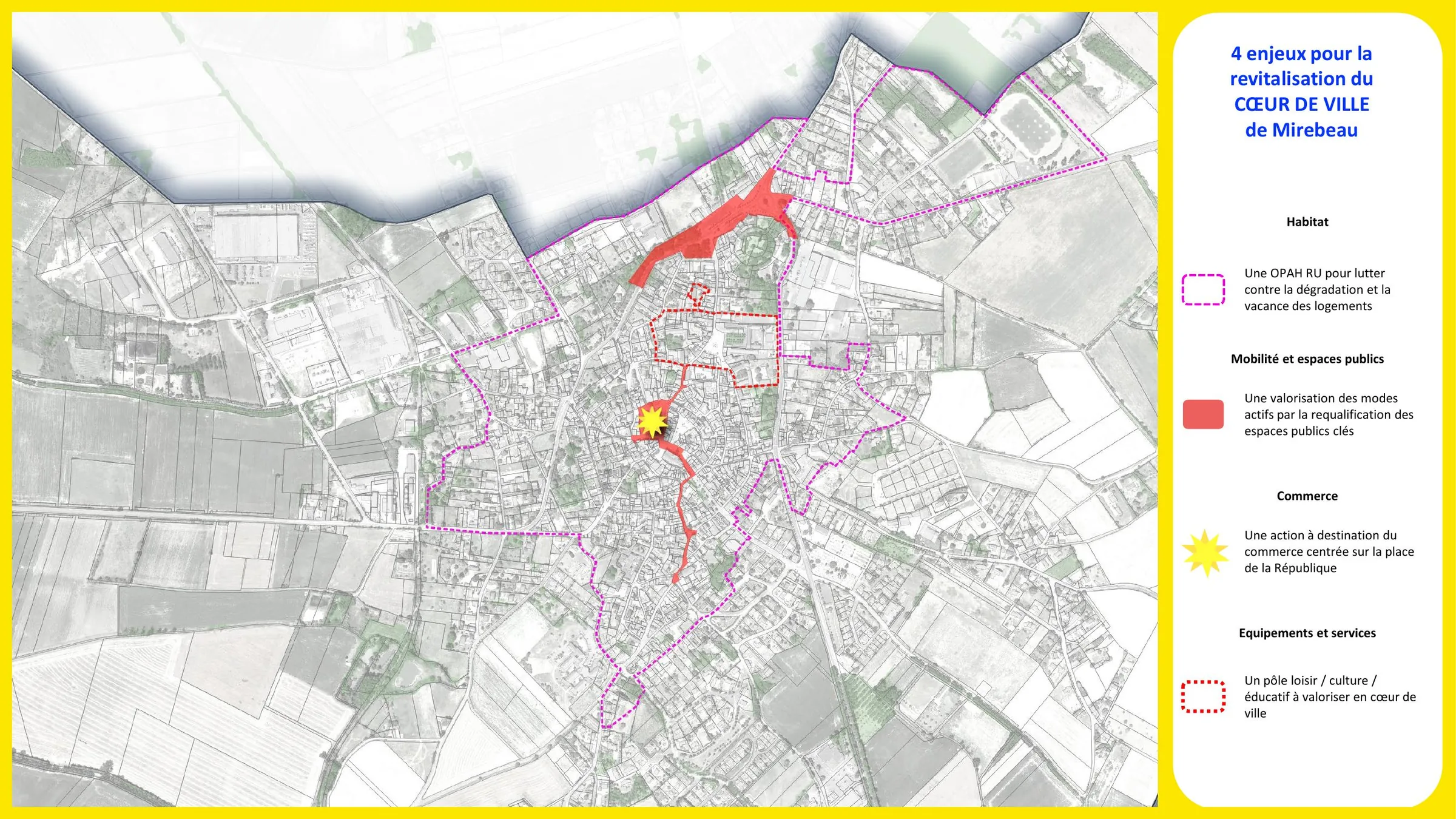 Quatre enjeux de revitalisation localisés sur le cœur de ville