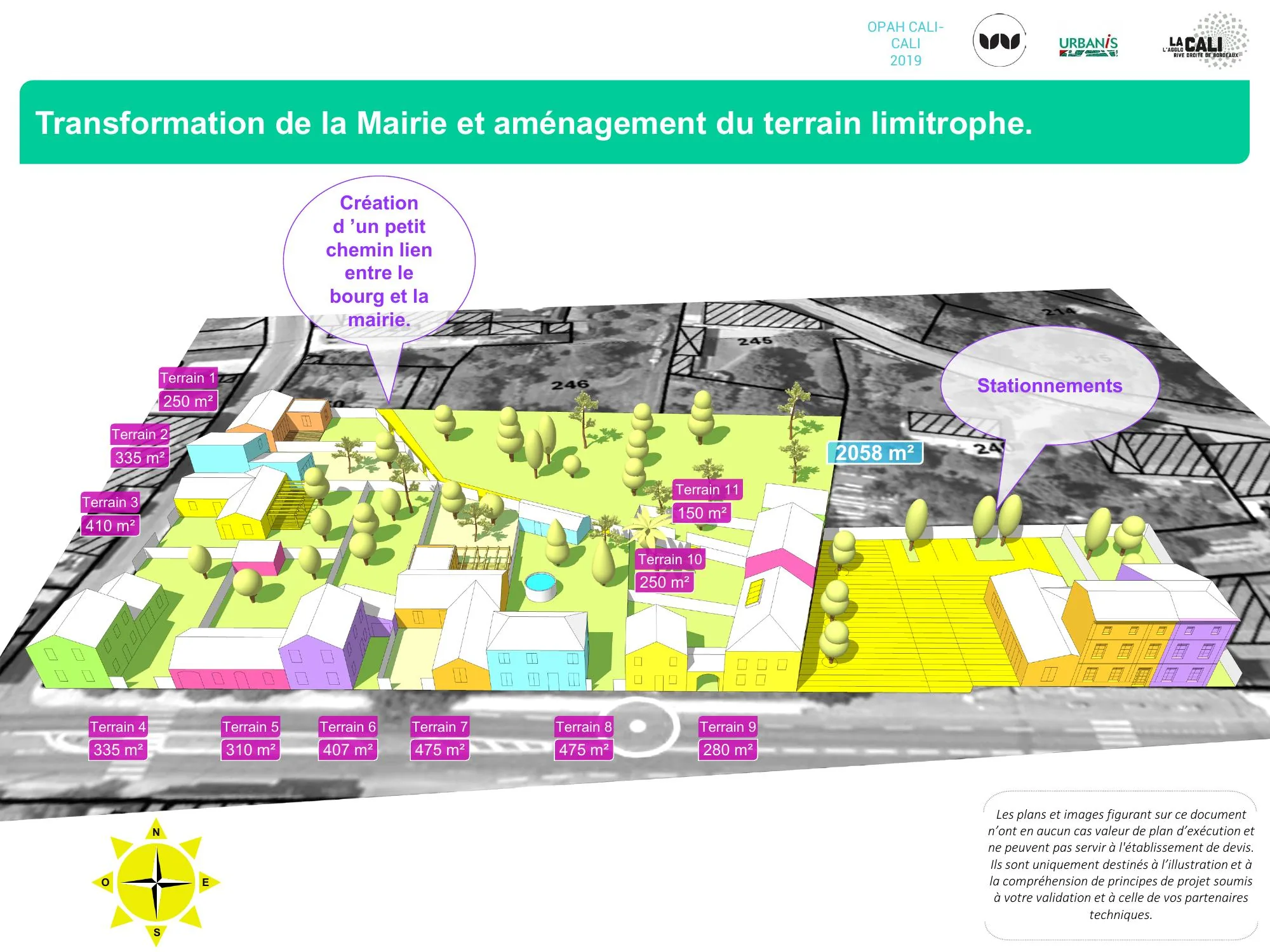 Découpage parcellaire des 12 terrains et zone de stationnement