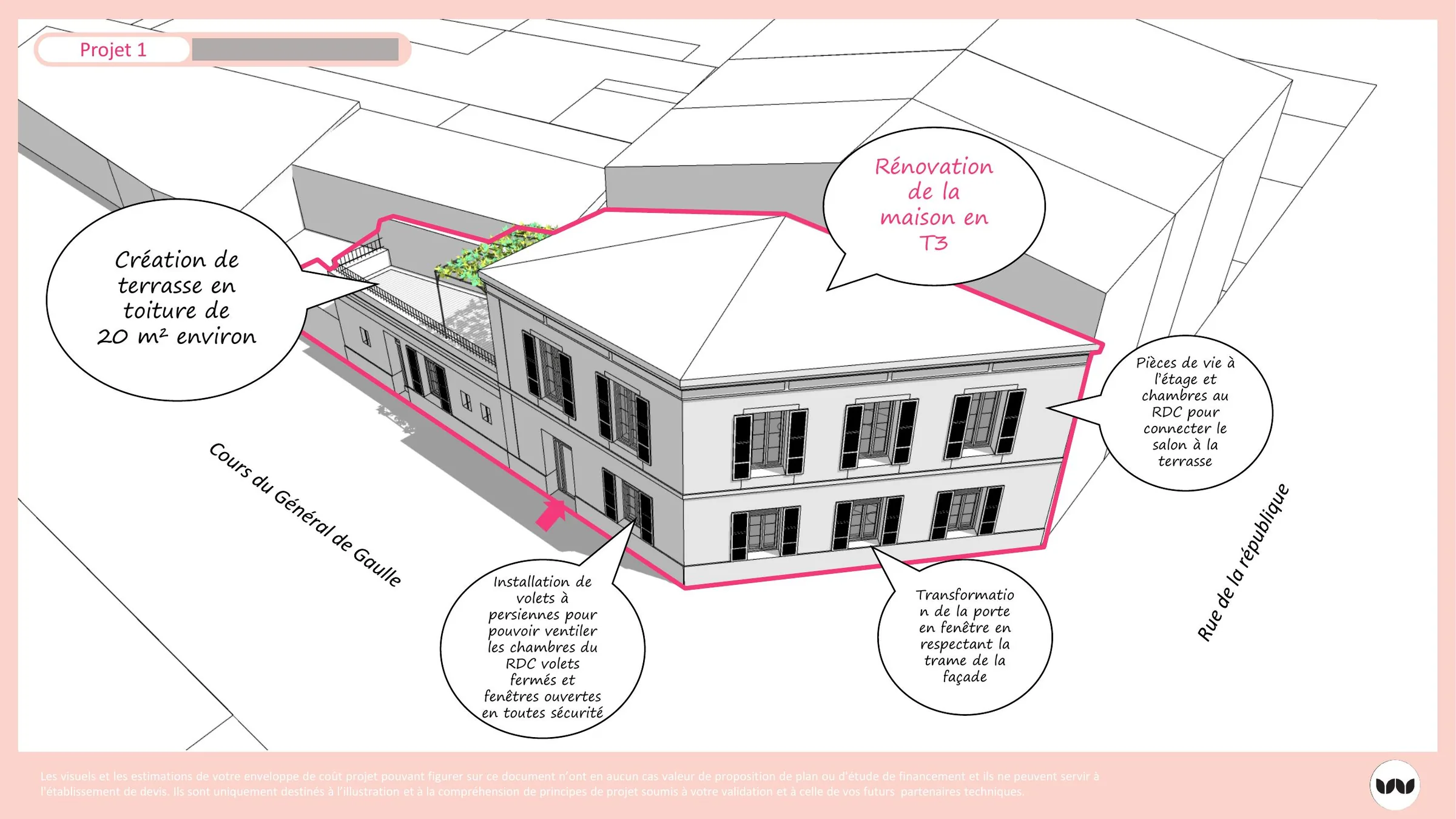Projet 1 : rénovation de la maison en T3 avec terrasse en toiture