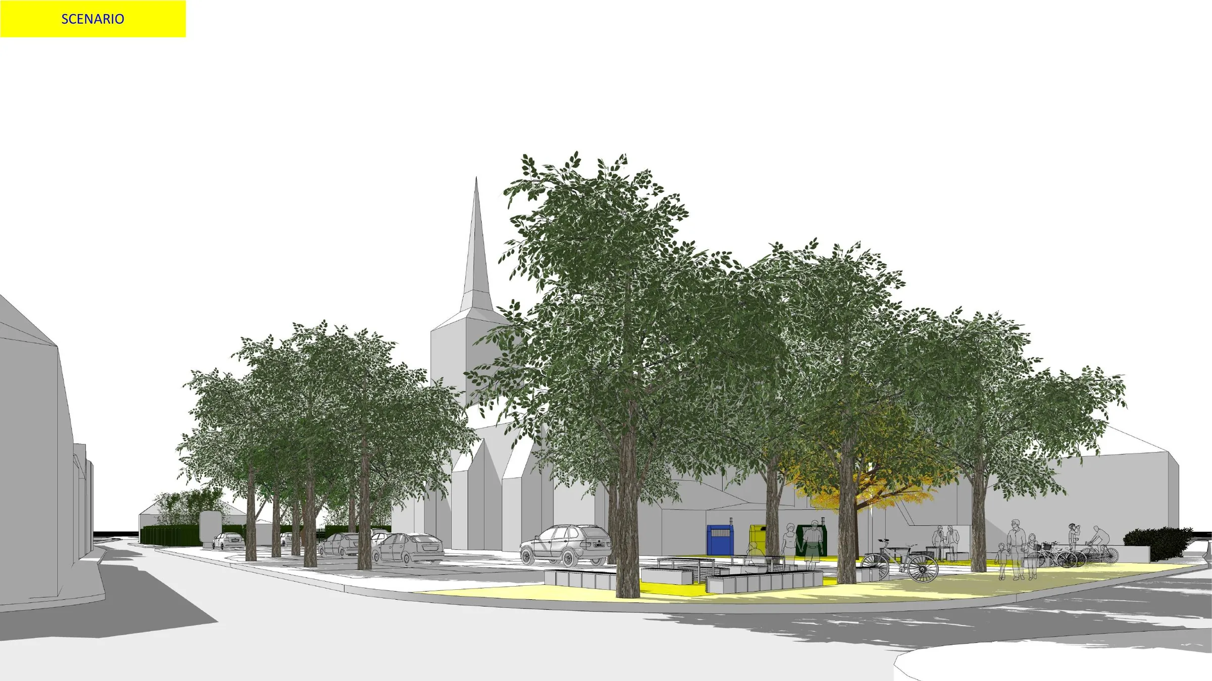 Vue perspective du scénario d'aménagement de la place Saint-Nicolas