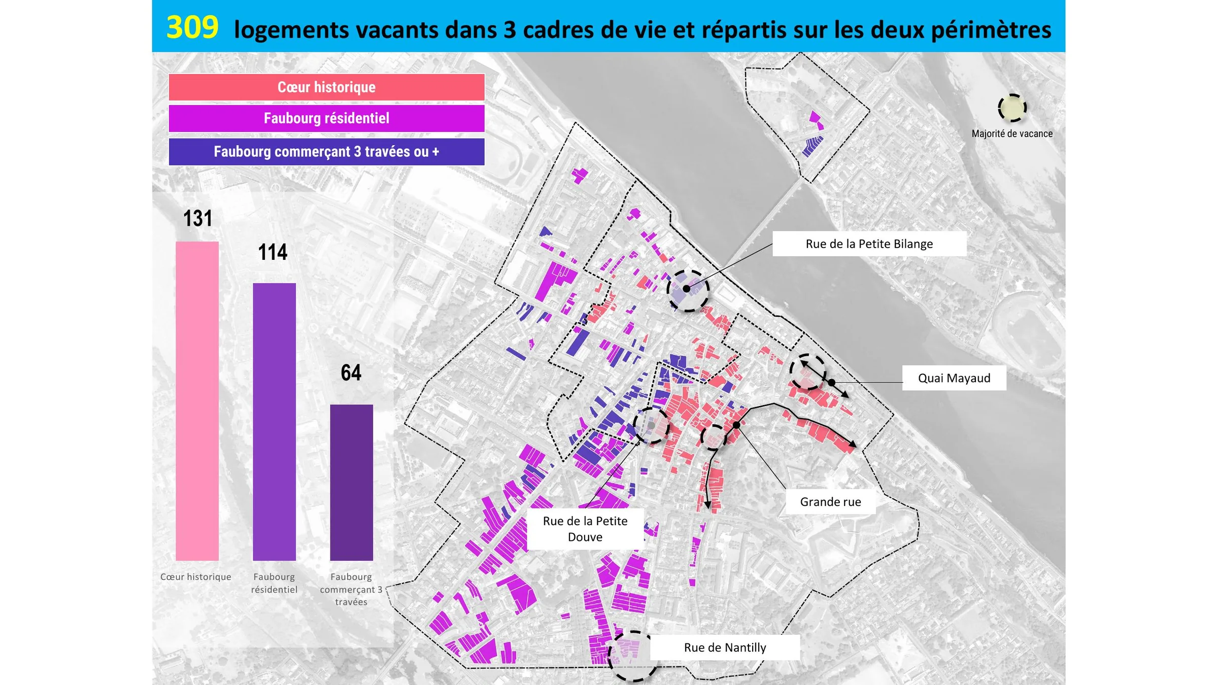 Localisation des 309 logements vacants dans trois cadres de vie