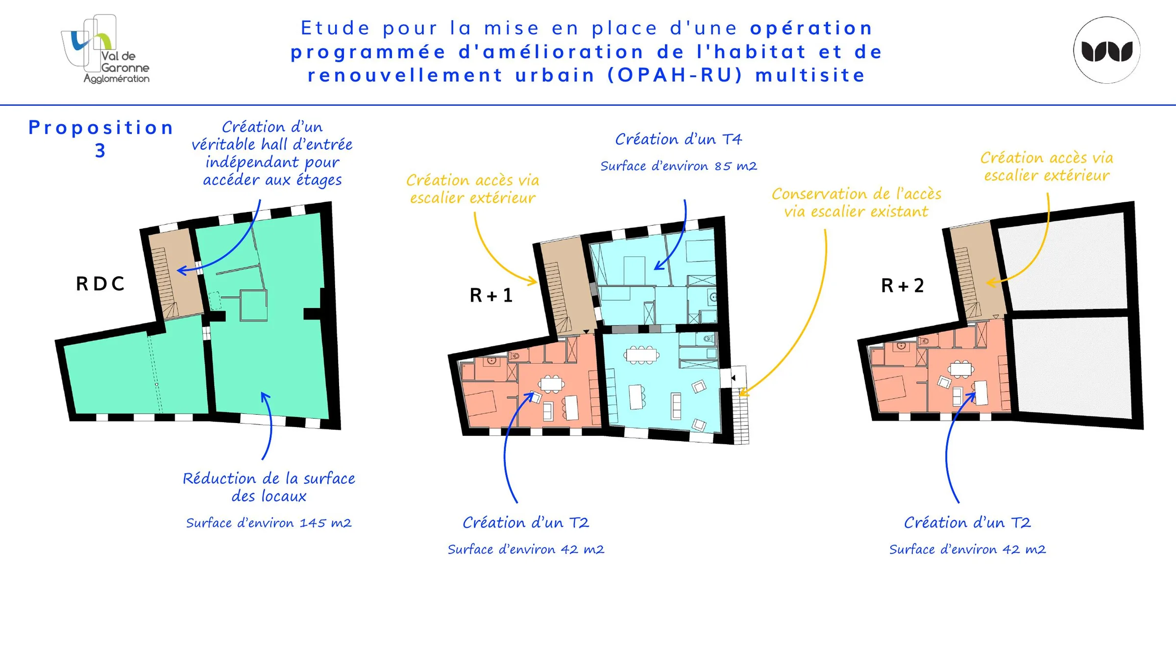 Proposition 3 avec accès différenciés par escaliers extérieurs.