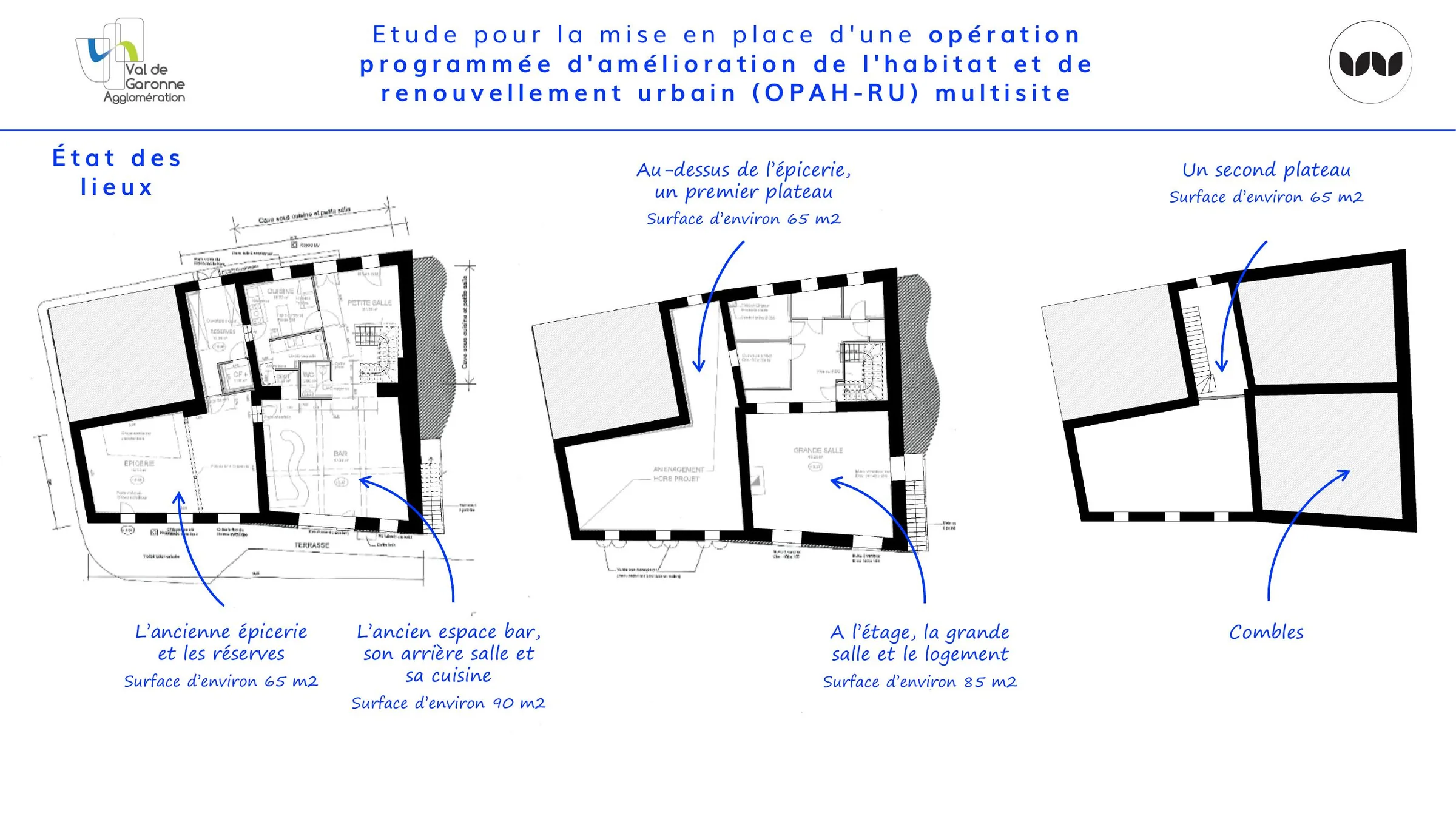 État des lieux du bâtiment sur trois niveaux avant travaux.