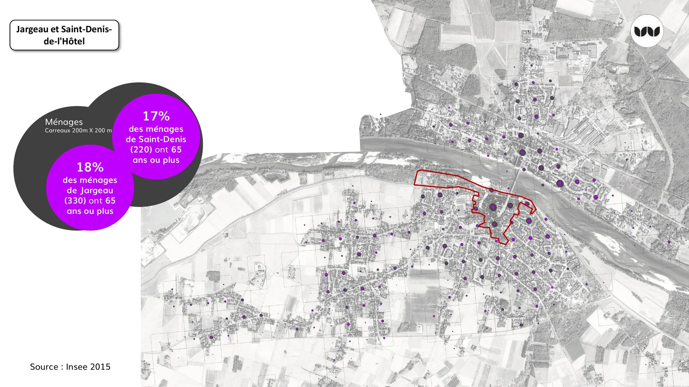 Part des ménages de 65 ans ou plus à Jargeau et Saint-Denis-de-l'Hôtel