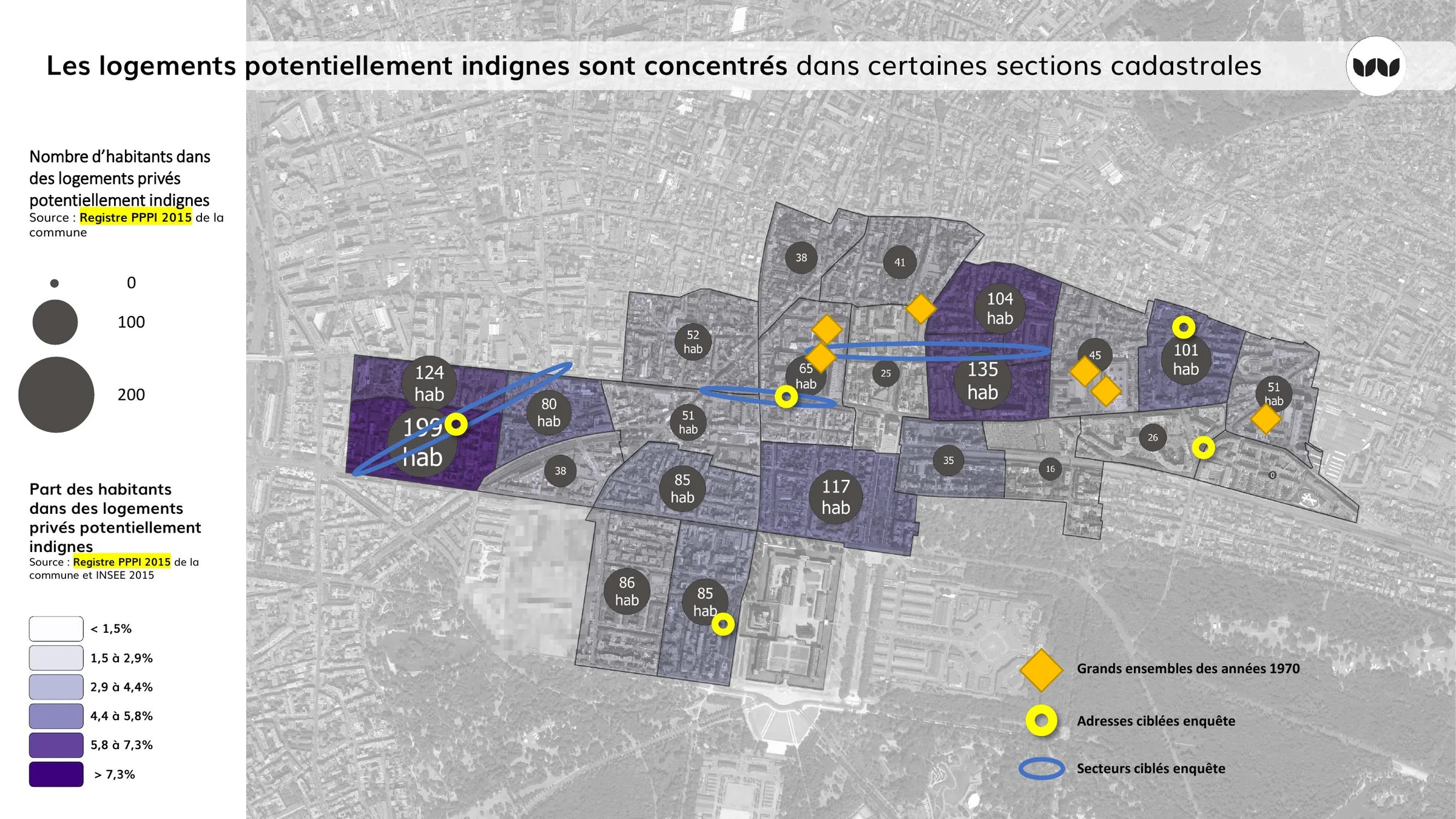 Concentration des logements potentiellement indignes par section cadastrale