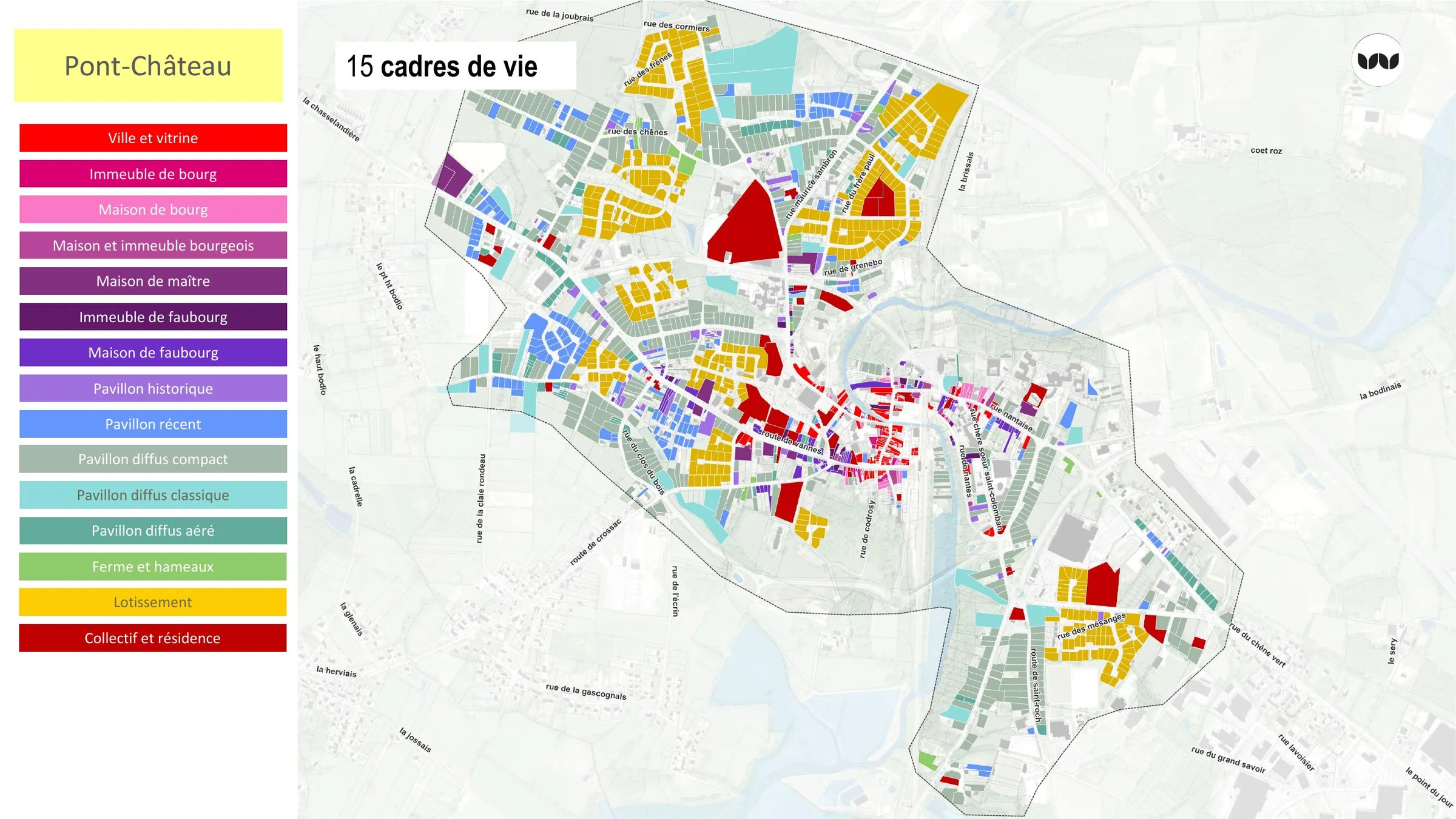 Cartographie des 15 cadres de vie identifiés à Pont-Château