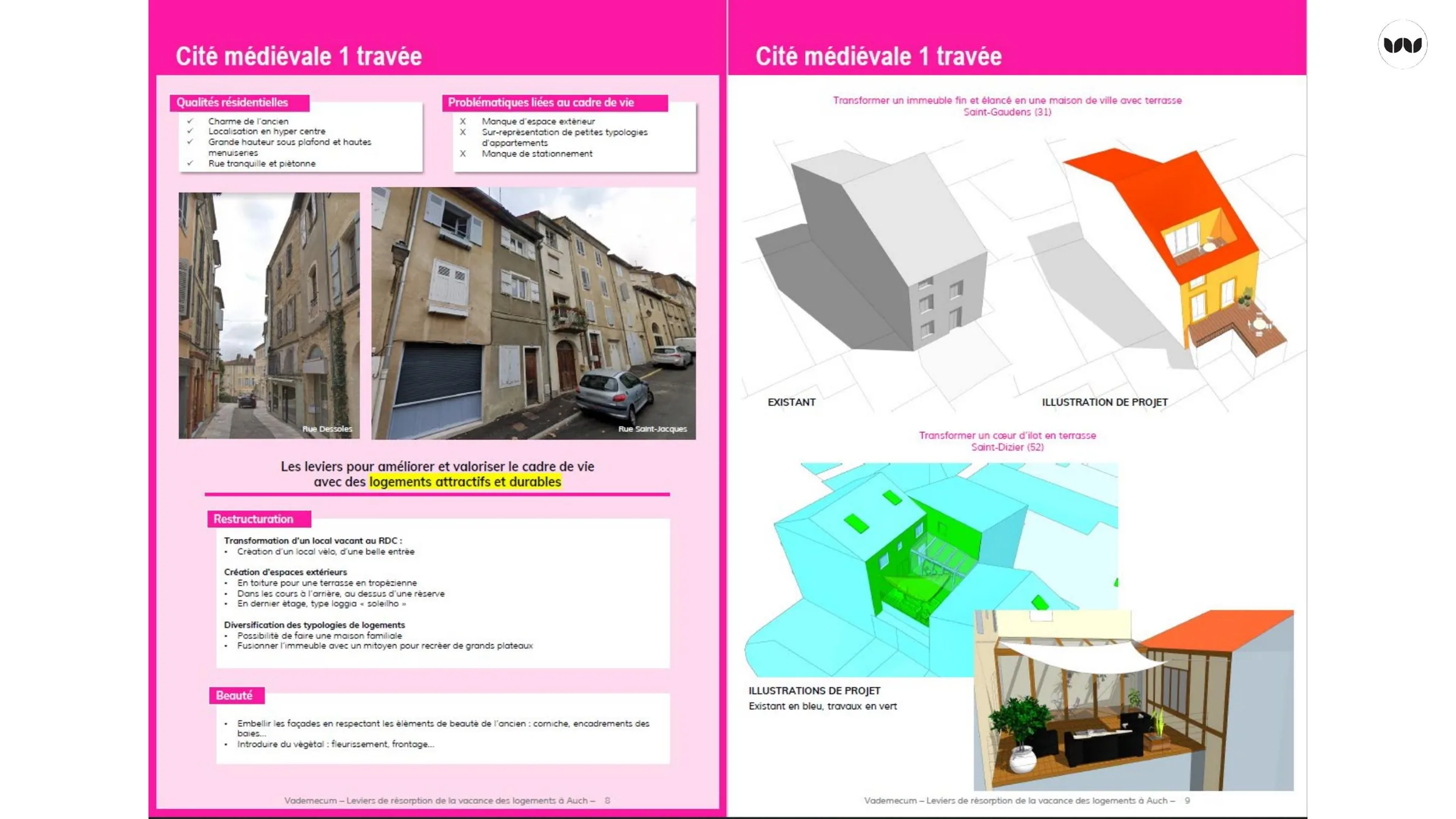Qualités, problématiques et illustrations de projet pour la cité médiévale 1 travée