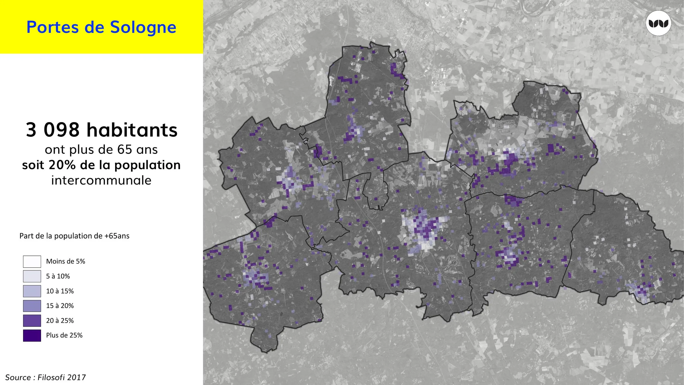 Part de la population de plus de 65 ans par carreau, territoire intercommunal