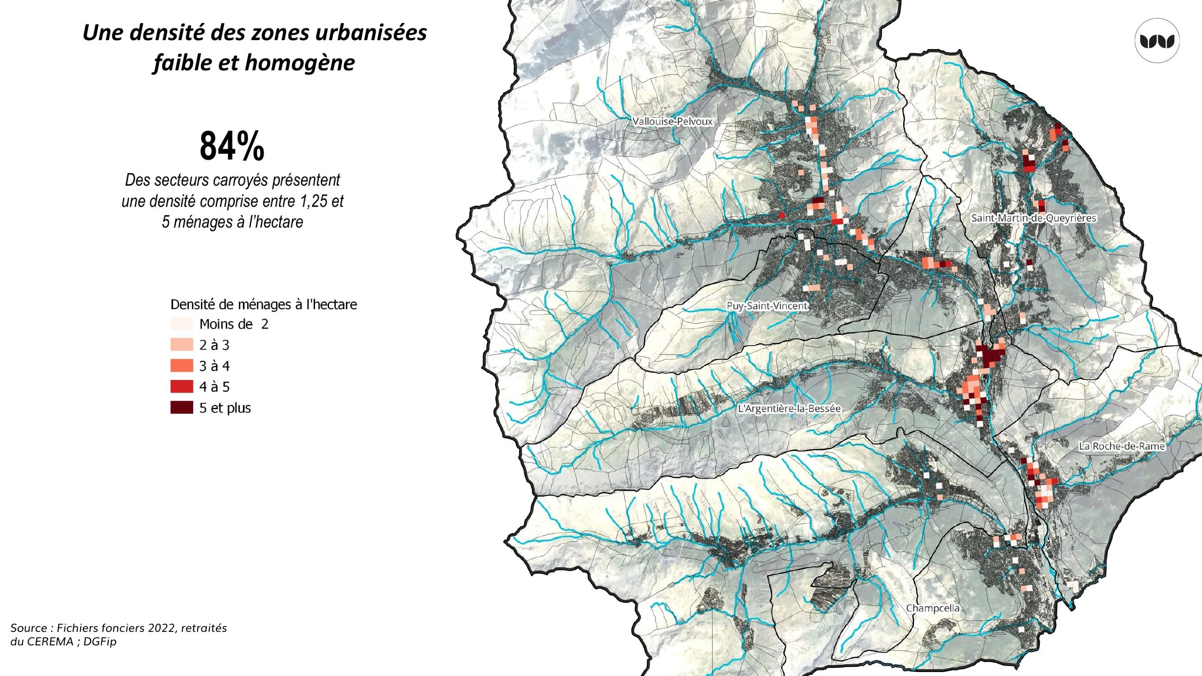 Carte de densité des ménages à l'hectare sur le périmètre