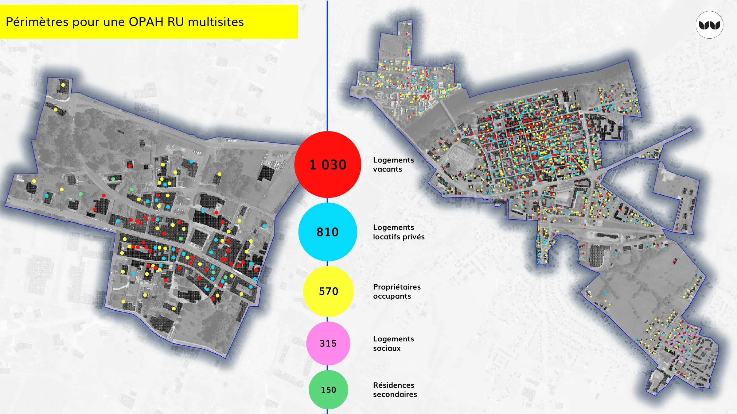 Localisation des logements vacants, locatifs privés et sociaux par périmètre