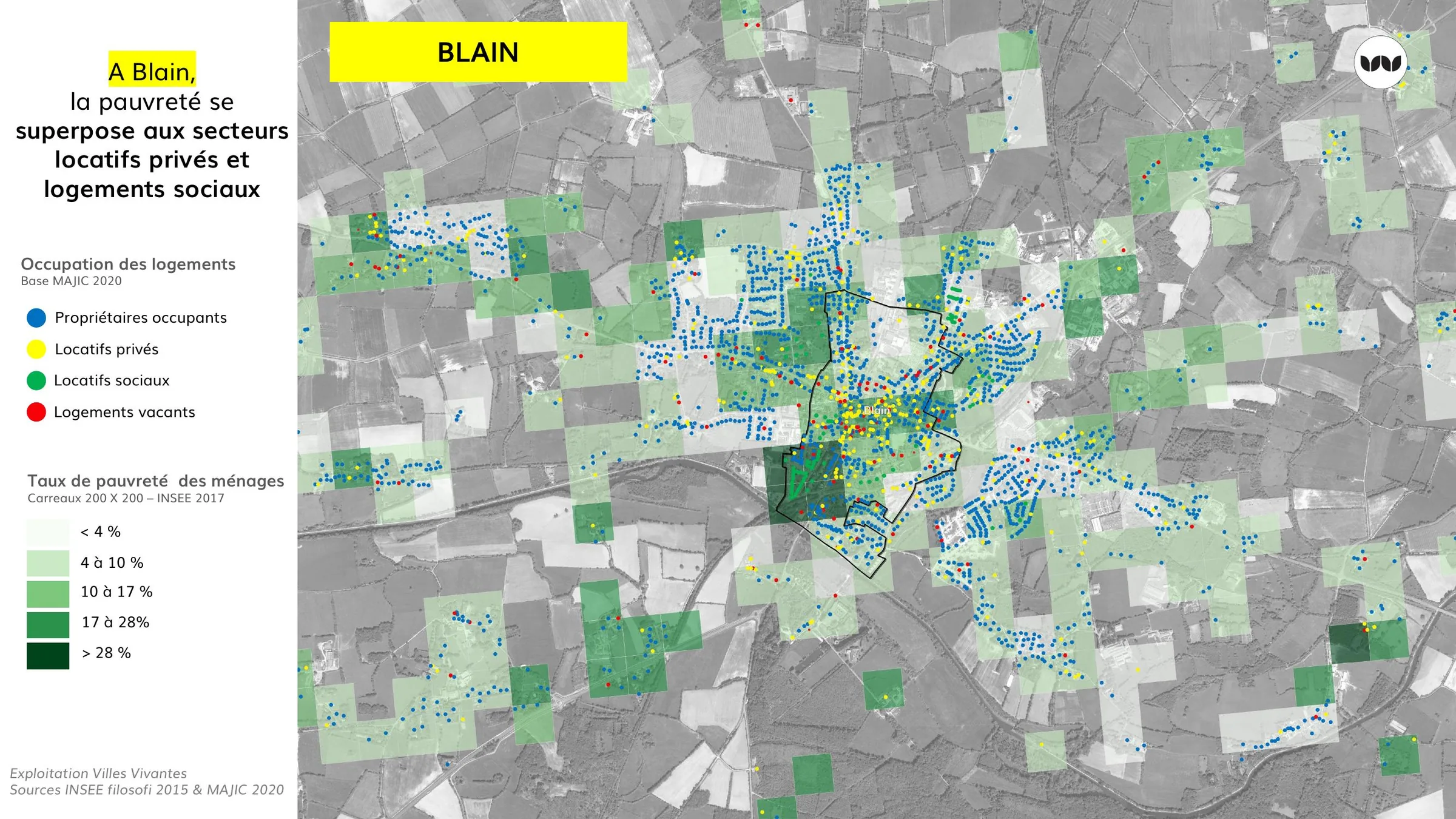Superposition du taux de pauvreté des ménages et de l'occupation des logements
