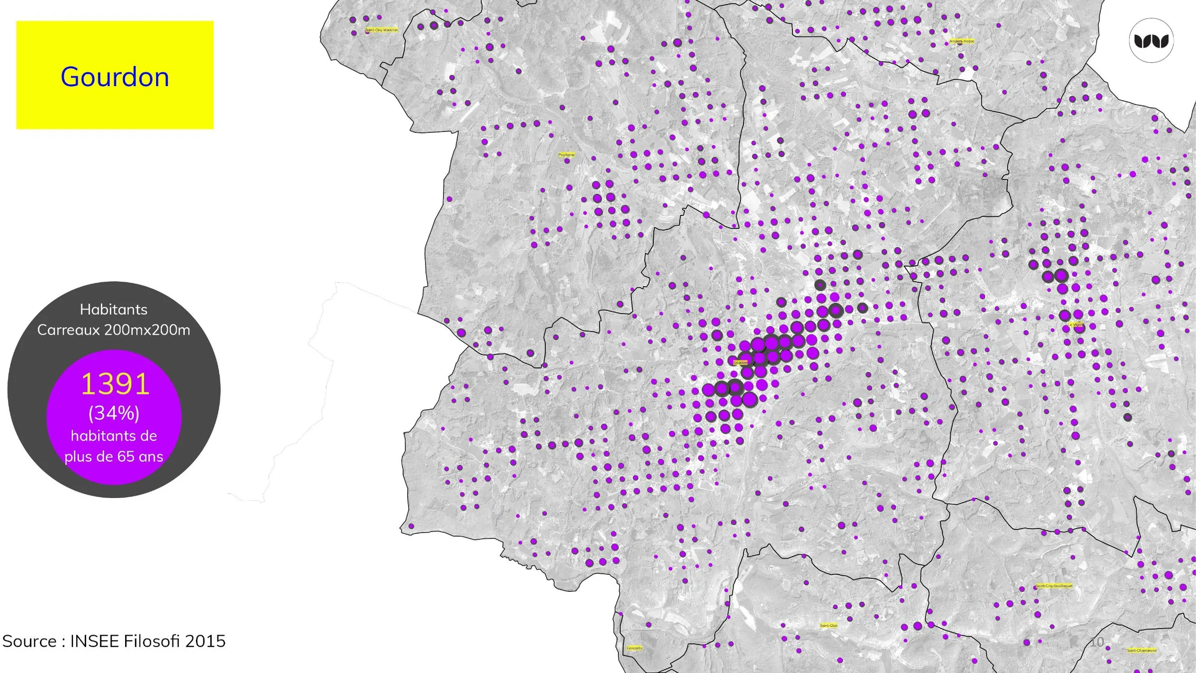 Concentration des habitants de plus de 65 ans à Gourdon