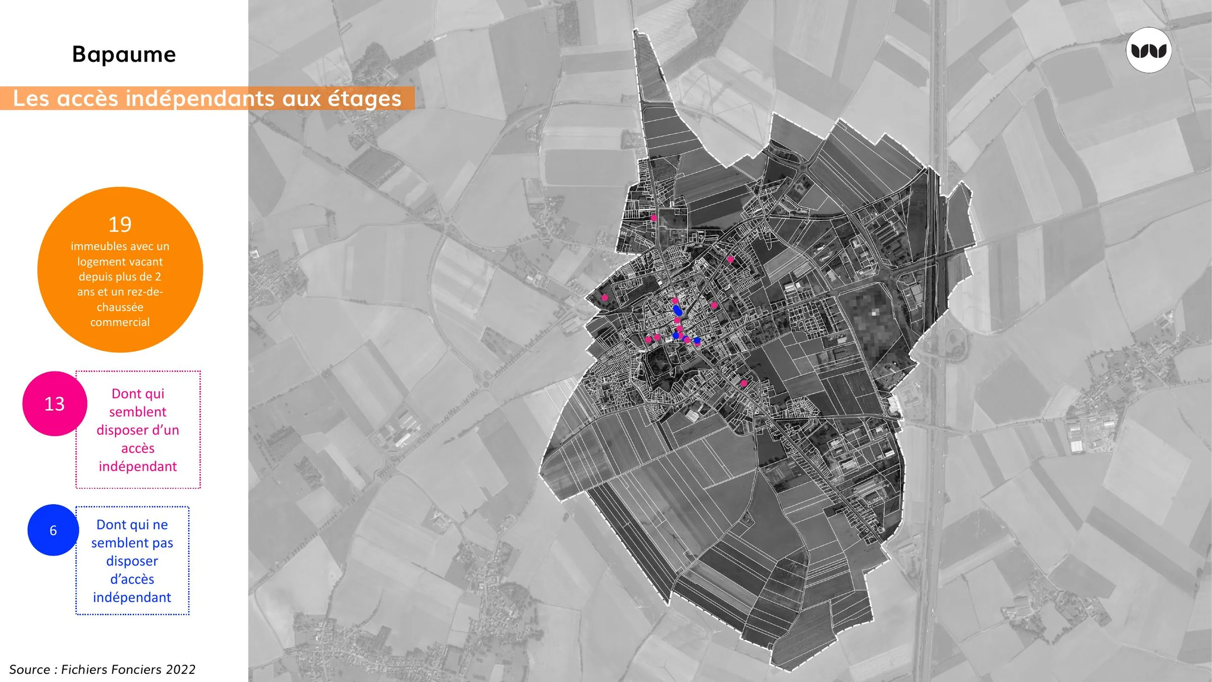 Localisation des immeubles à logement vacant avec accès indépendant à Bapaume