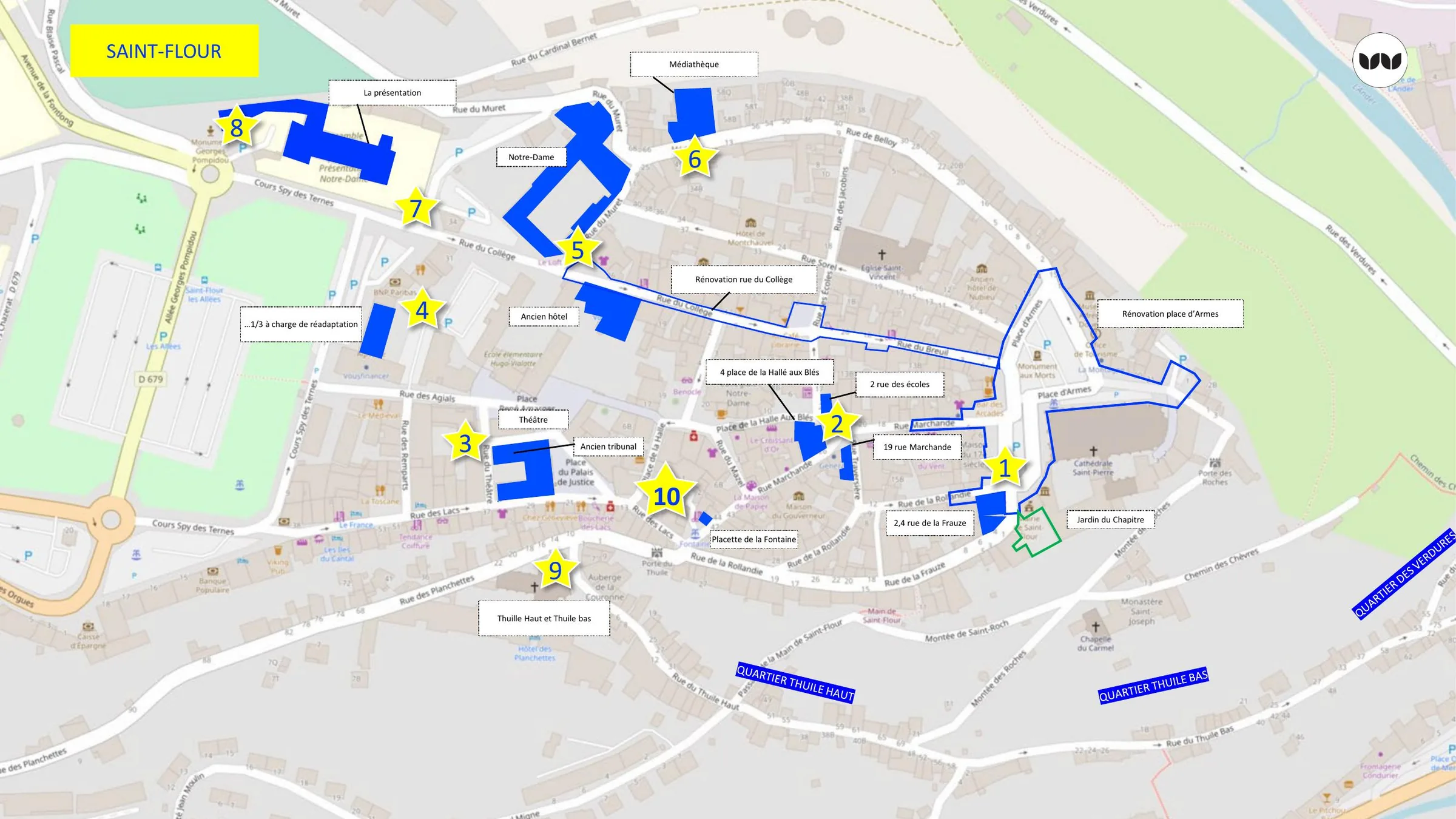 Localisation des opérations de réhabilitation et de requalification en cœur de ville de Saint-Flour