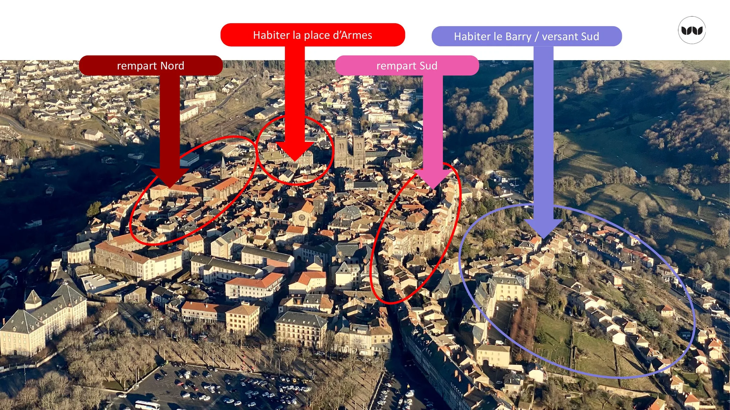 Quartiers historiques identifiés autour des remparts et de la place d'Armes
