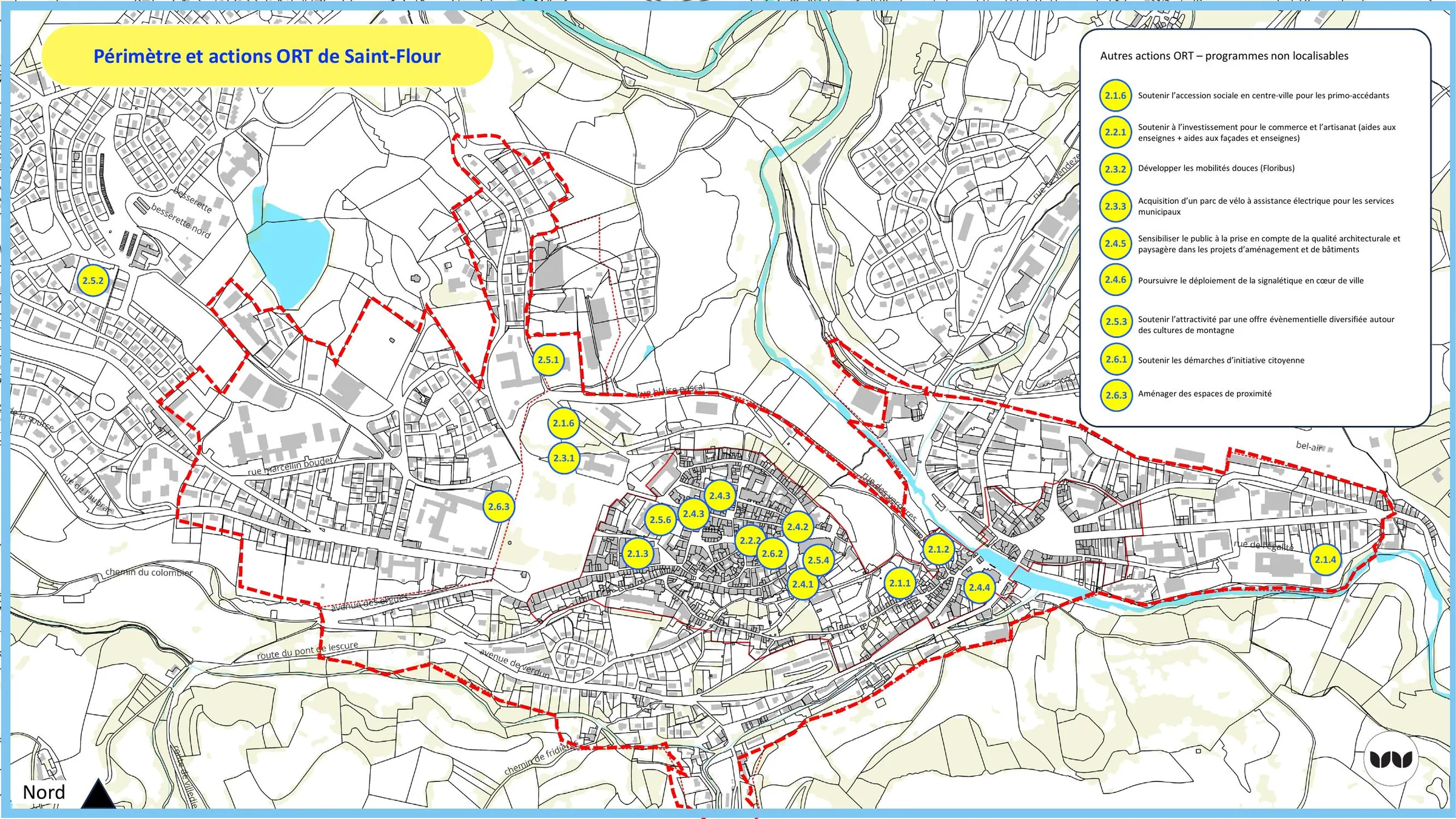 Localisation des actions ORT non localisables sur le plan du périmètre de Saint-Flour