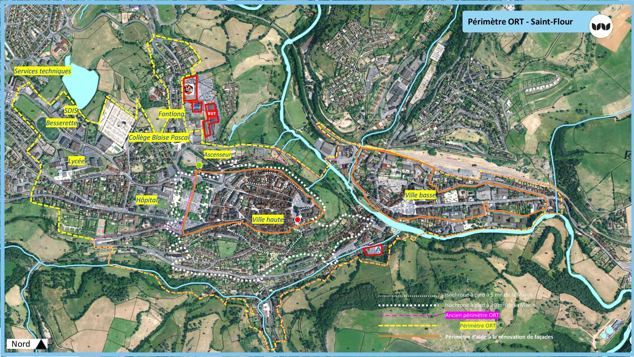 Périmètre ORT de Saint-Flour distinguant ville haute et ville basse