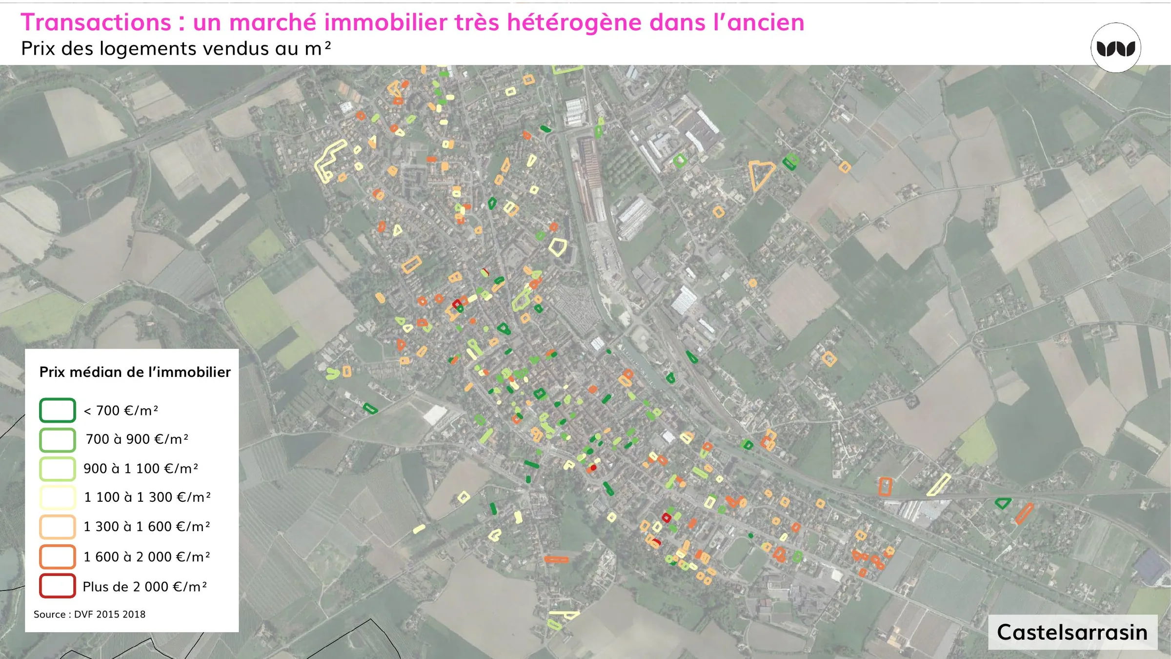 Prix médian de l'immobilier ancien très variable selon les îlots