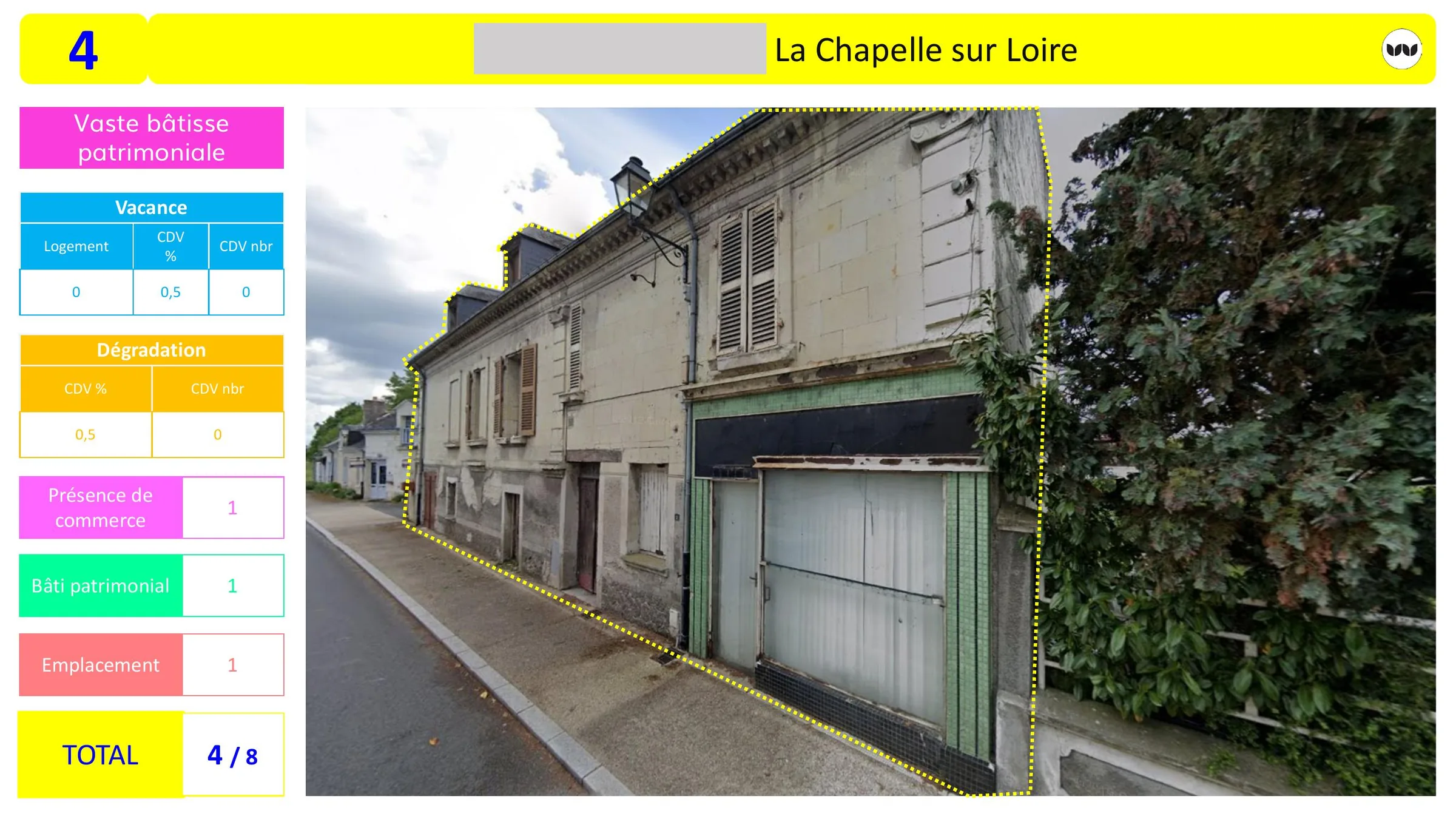 Fiche d'évaluation d'une bâtisse patrimoniale dégradée à La Chapelle-sur-Loire