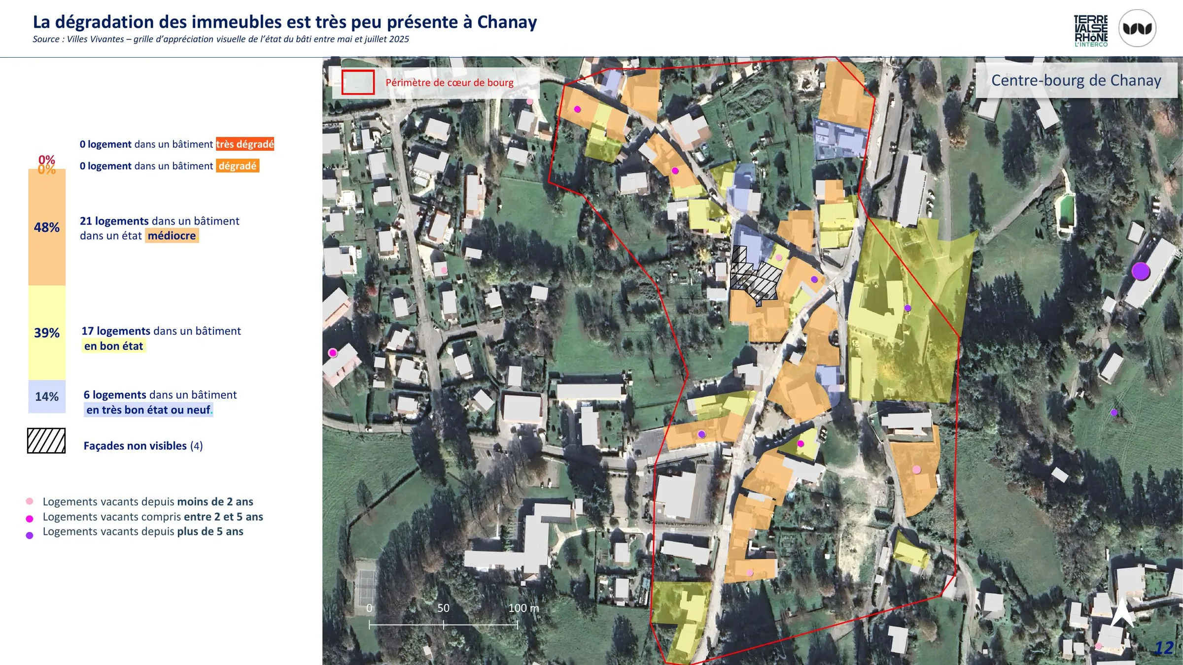 État du bâti dans le centre-bourg de Chanay, mai-juillet 2025.