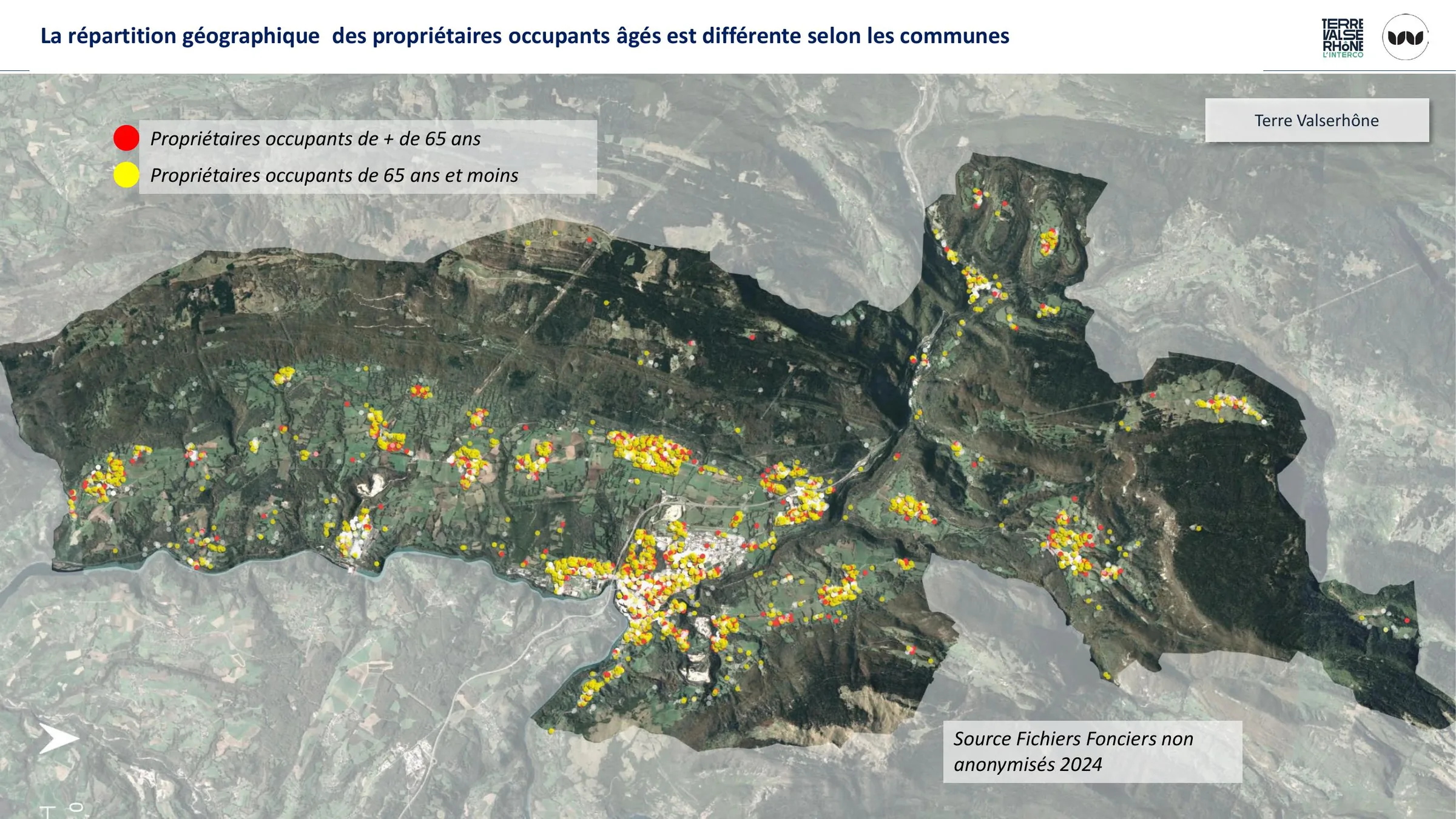 Localisation des propriétaires occupants de plus et de moins de 65 ans.