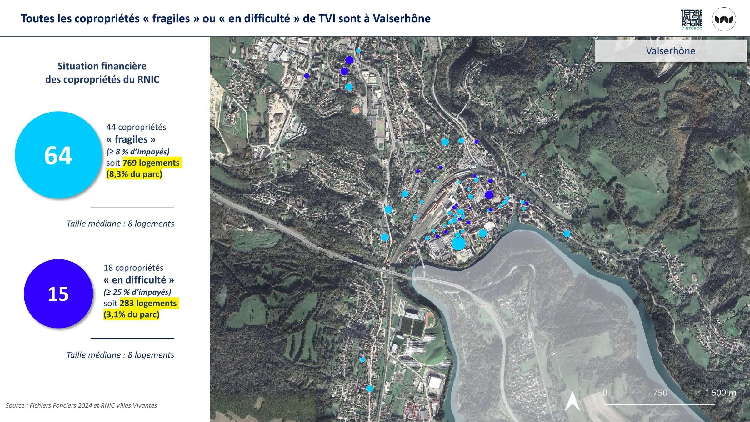 Localisation des copropriétés fragiles et en difficulté à Valserhône.