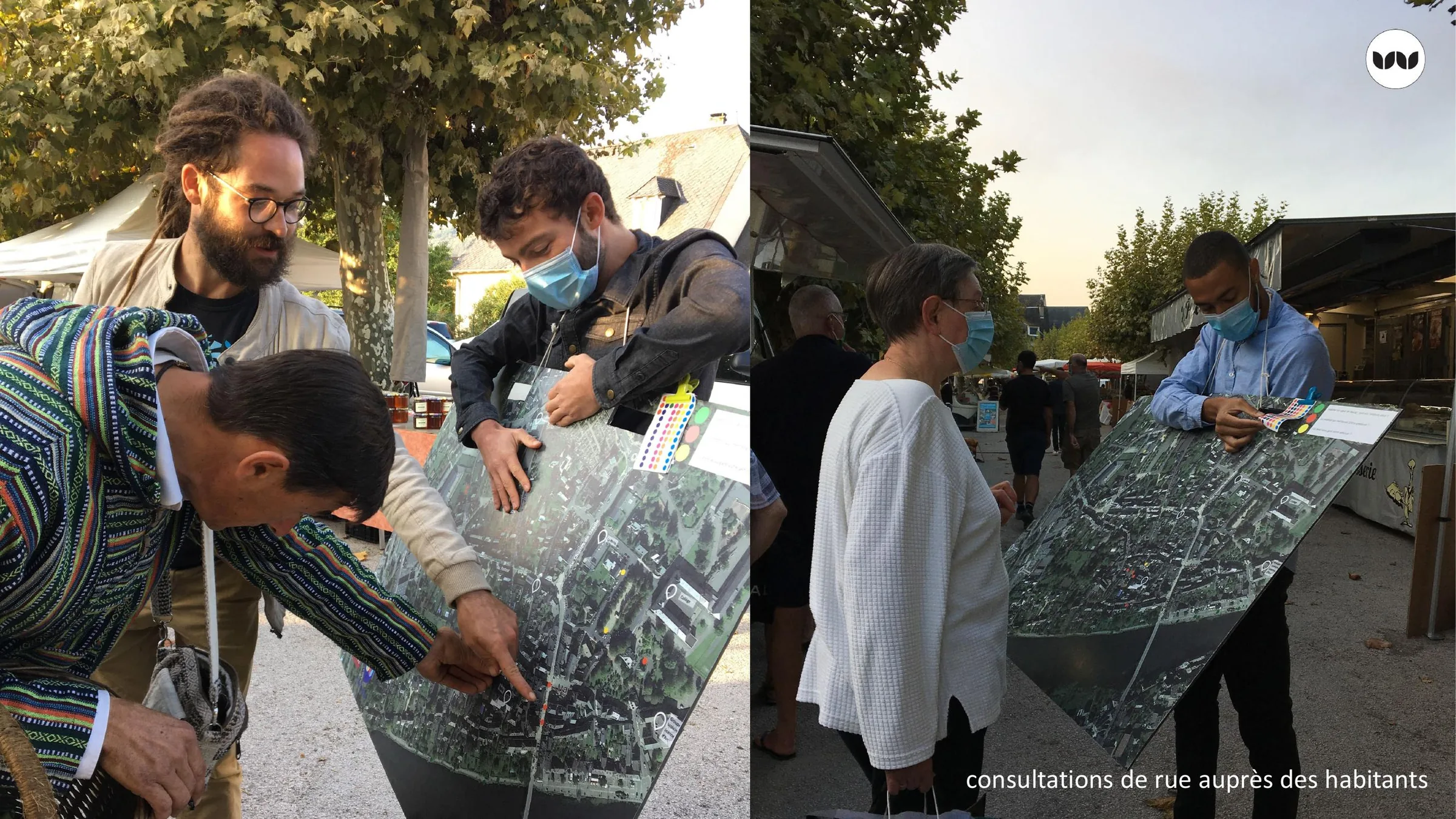 Consultation de rue auprès des habitants sur le marché.